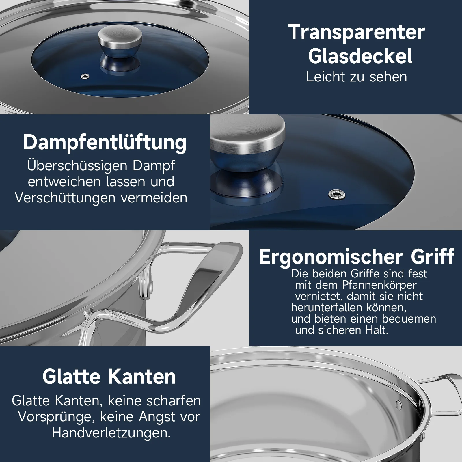 32/36/40 cm Topfset Scheffler Edelstahl Topfset 6-teilig, Kochgeschirr mit Deckel, induktionsgeeignet und passend für alle Herdarten - Image 5