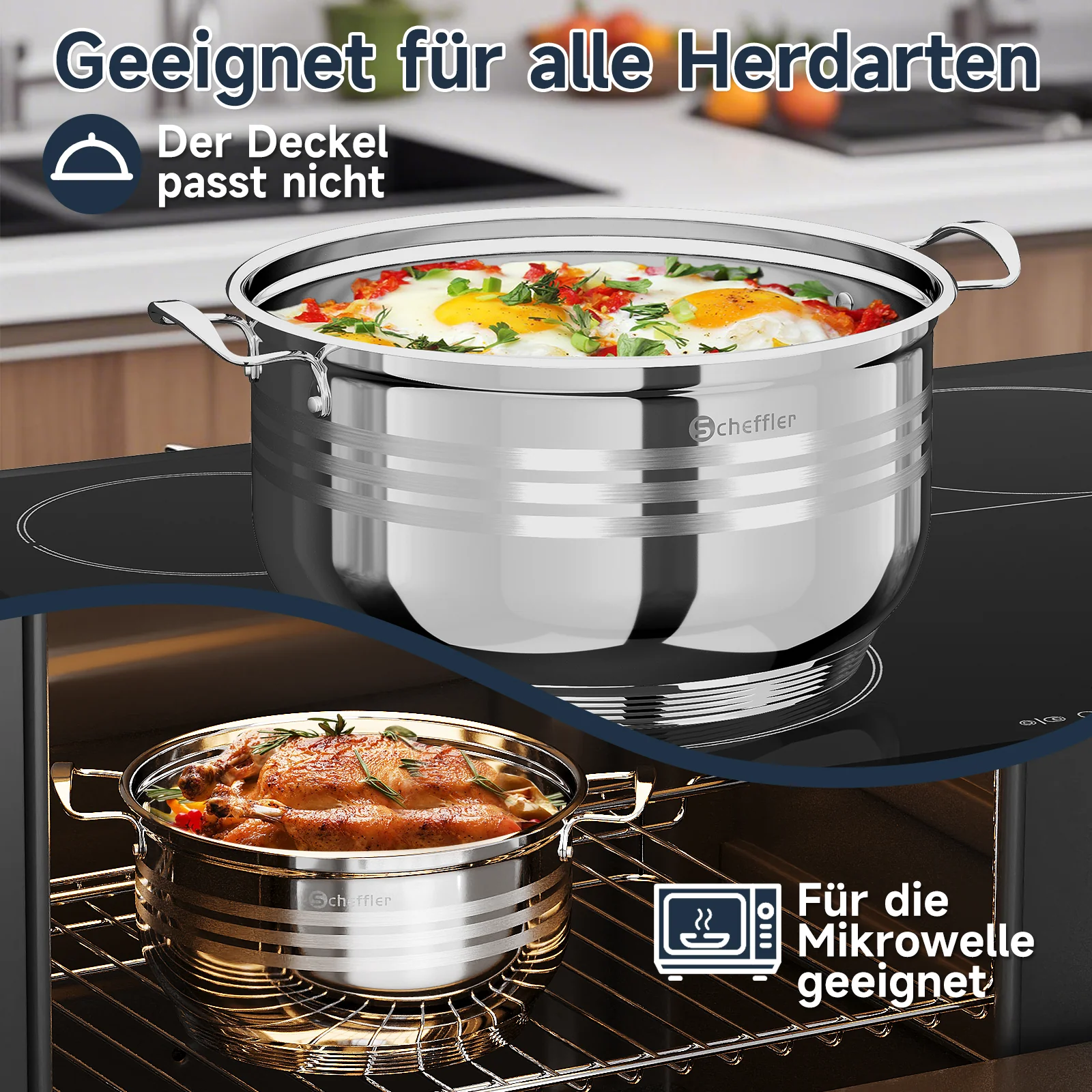 32/36/40 cm Topfset Scheffler Edelstahl Topfset 6-teilig, Kochgeschirr mit Deckel, induktionsgeeignet und passend für alle Herdarten - Image 8
