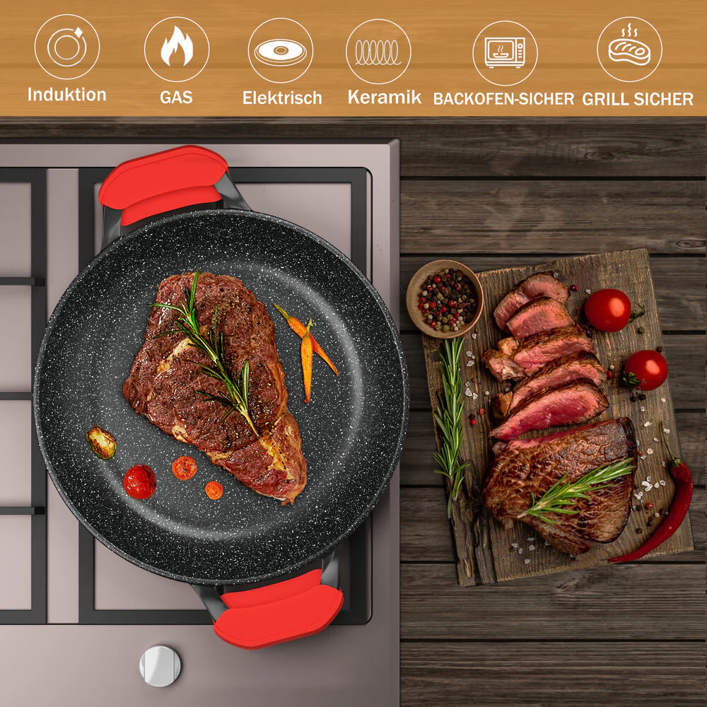 32/36cm Bratpfanne mit 2 Griffen Grillpfannen für mit abnehmbaren Silikongriffen - Image 3