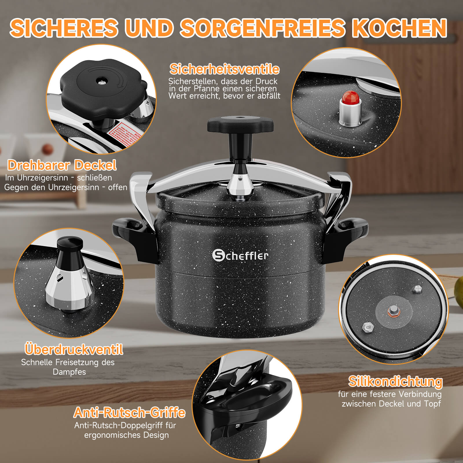 Scheffler Schnellkochtopf Aluguss Dampfkochtopf Induktion Druckbehälter für alle Herdarten - Image 8