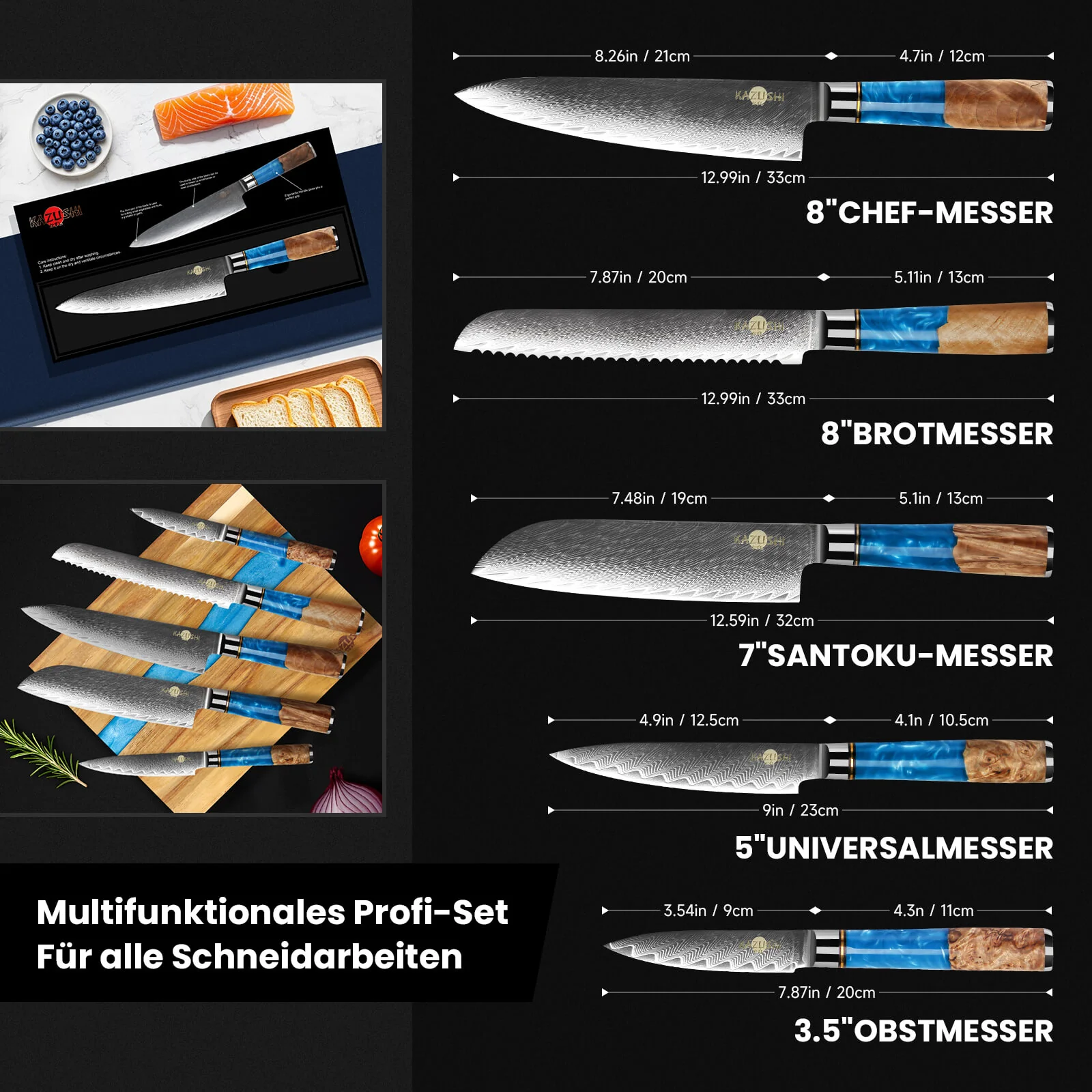 5-teiliges Profi Kochmesser Set – Superscharf, ergonomisch, rostfrei – Chefmesser, Santoku, Brotmesser, Universalmesser - Image 4