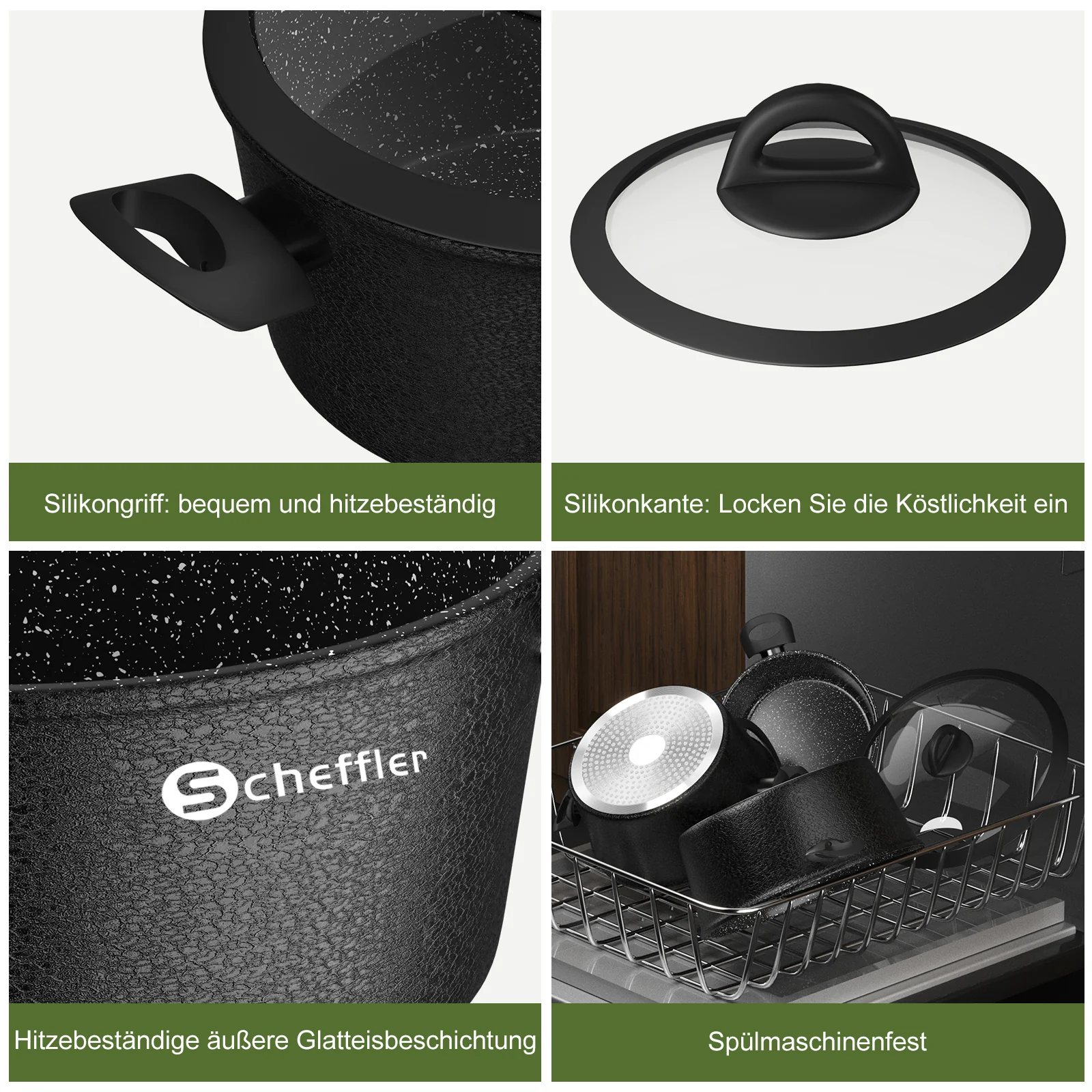 Scheffler Topfset, Induktions Töpfe Set 6-teilig, Antihaft-beschichtete Topfe, Kochtopf Set mit Glasdeckel, Spülmaschinenfest - Image 7