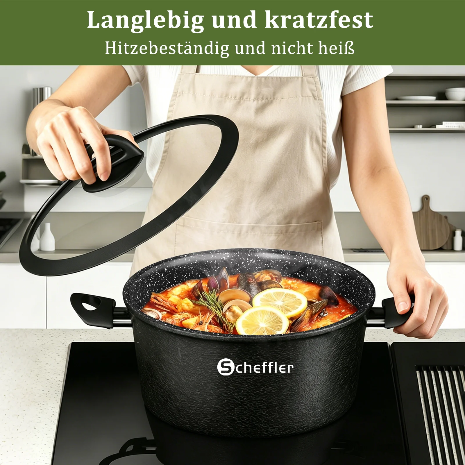 Scheffler Topfset, Induktions Töpfe Set 6-teilig, Antihaft-beschichtete Topfe, Kochtopf Set mit Glasdeckel, Spülmaschinenfest - Image 8