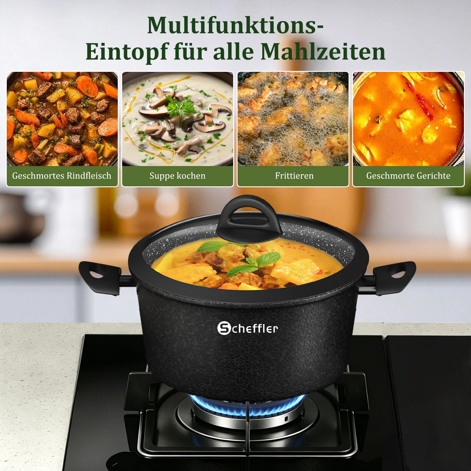 Scheffler Topfset, Induktions Töpfe Set 6-teilig, Antihaft-beschichtete Topfe, Kochtopf Set mit Glasdeckel, Spülmaschinenfest - Image 9