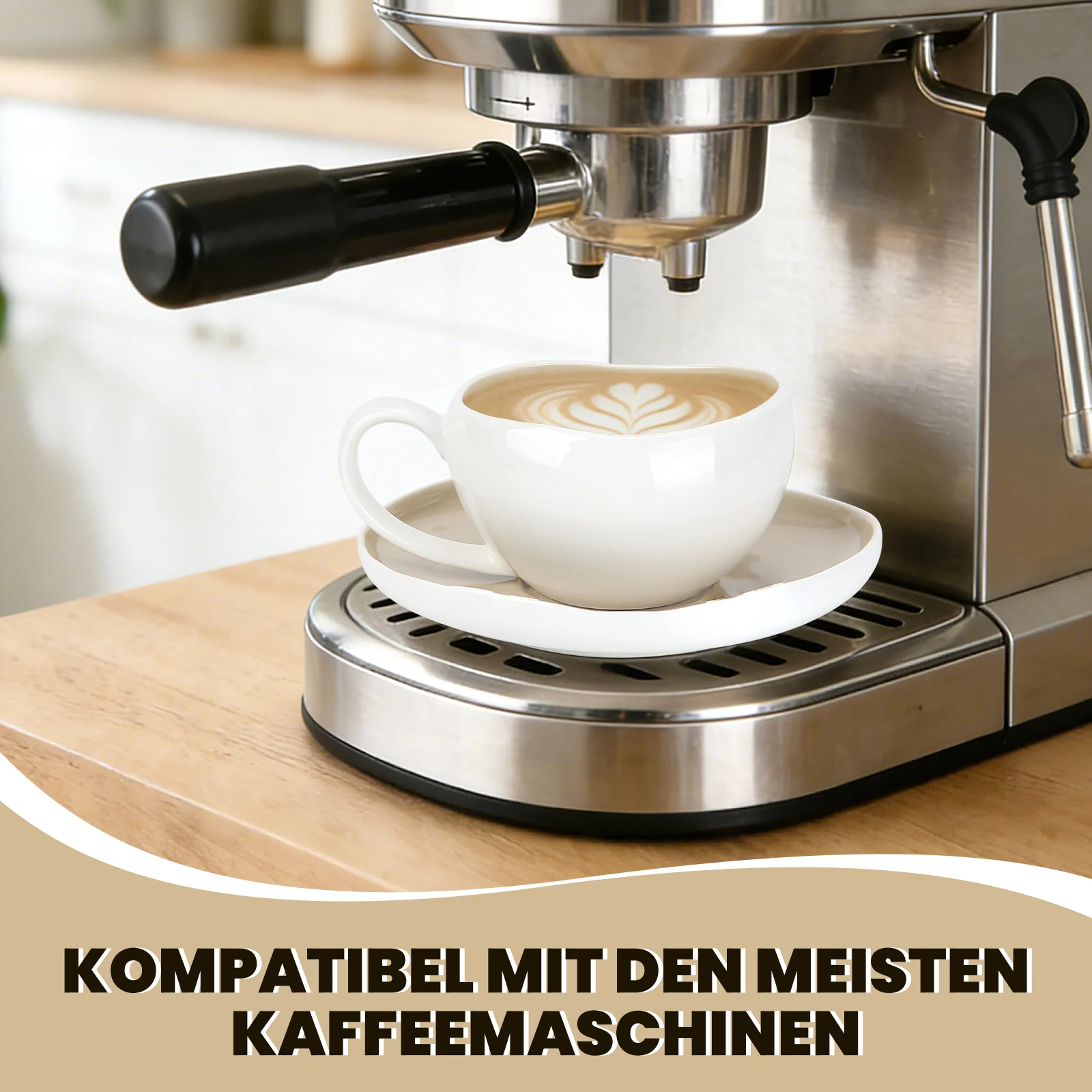 6-teiliges Keramik Cappuccinotassen Set mit Untertassen (200ml), gewelltes Design, Weiß/Creme, spülmaschinen- & mikrowellenfest - Image 6