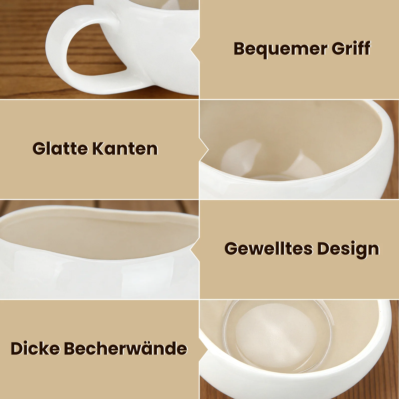 6-teiliges Keramik Espressotassen Set mit Untertassen (120ml), gewelltes Design, Weiß/Creme, mikrowellen- & spülmaschinenfest - Image 11