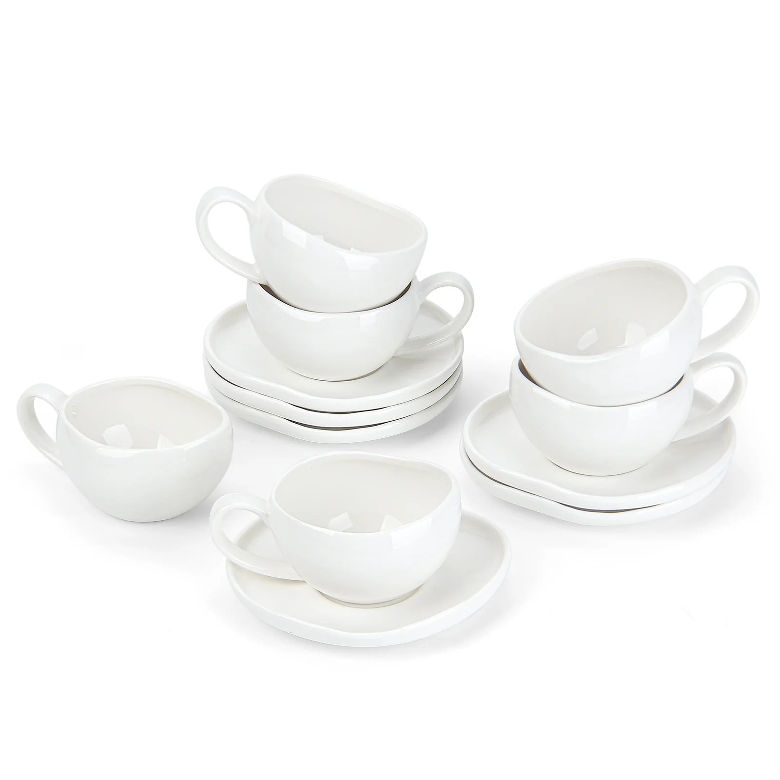 6-teiliges Keramik Espressotassen Set mit Untertassen (120ml), gewelltes Design, Weiß/Creme, mikrowellen- & spülmaschinenfest - Image 3