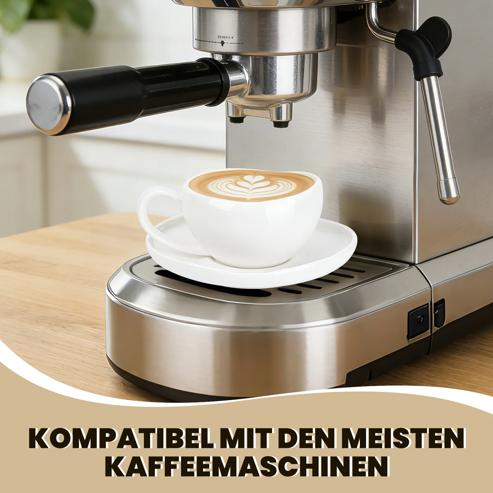 6-teiliges Keramik Espressotassen Set mit Untertassen (120ml), gewelltes Design, Weiß/Creme, mikrowellen- & spülmaschinenfest - Image 4
