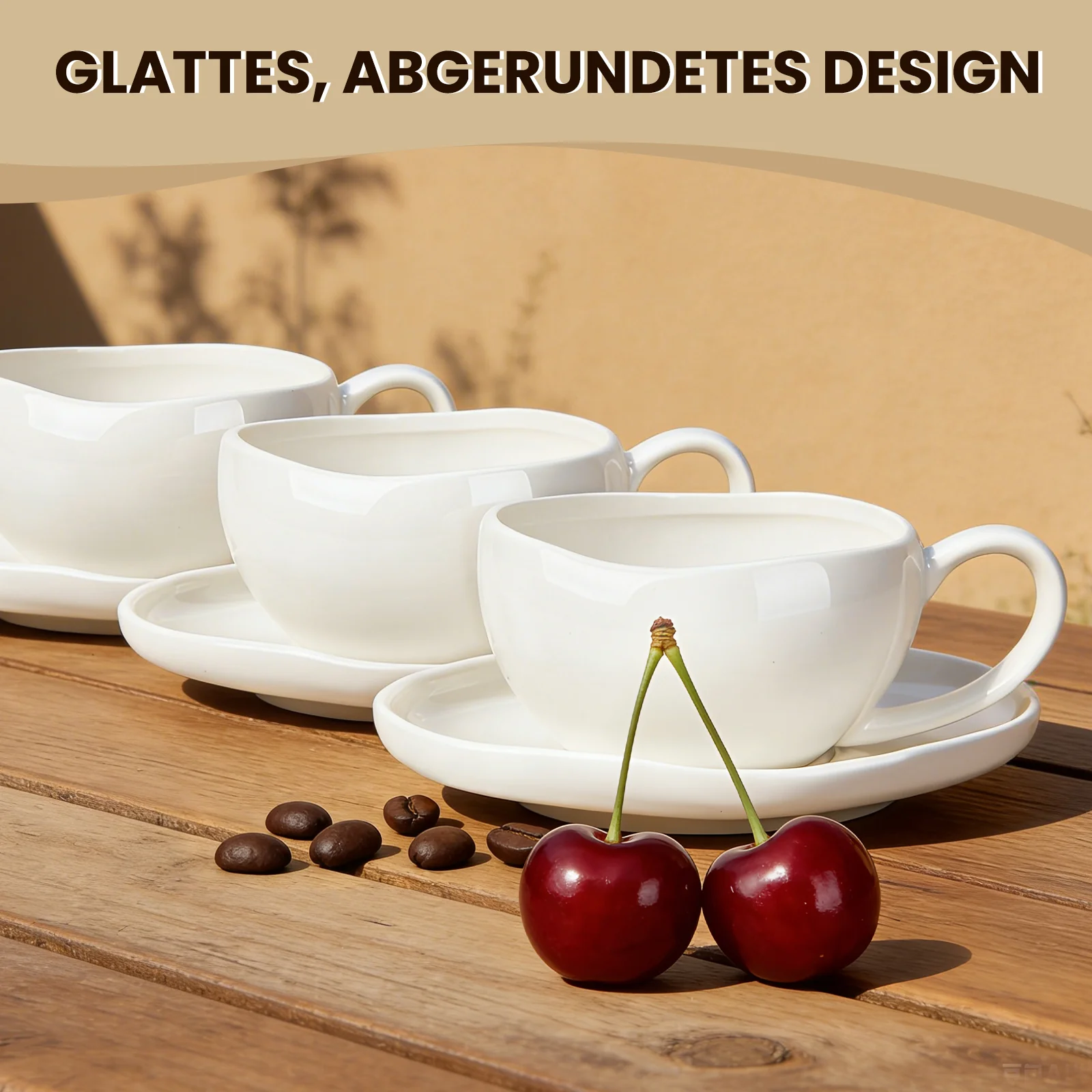 6-teiliges Keramik Espressotassen Set mit Untertassen (120ml), gewelltes Design, Weiß/Creme, mikrowellen- & spülmaschinenfest - Image 7
