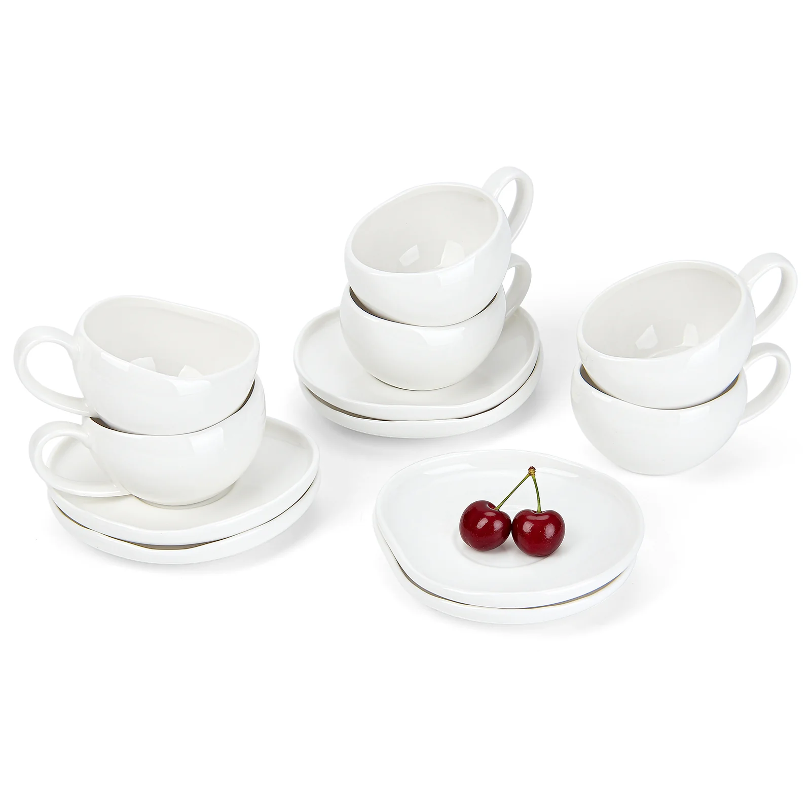 6-teiliges Keramik Espressotassen Set mit Untertassen (120ml), gewelltes Design, Weiß/Creme, mikrowellen- & spülmaschinenfest - Image 9