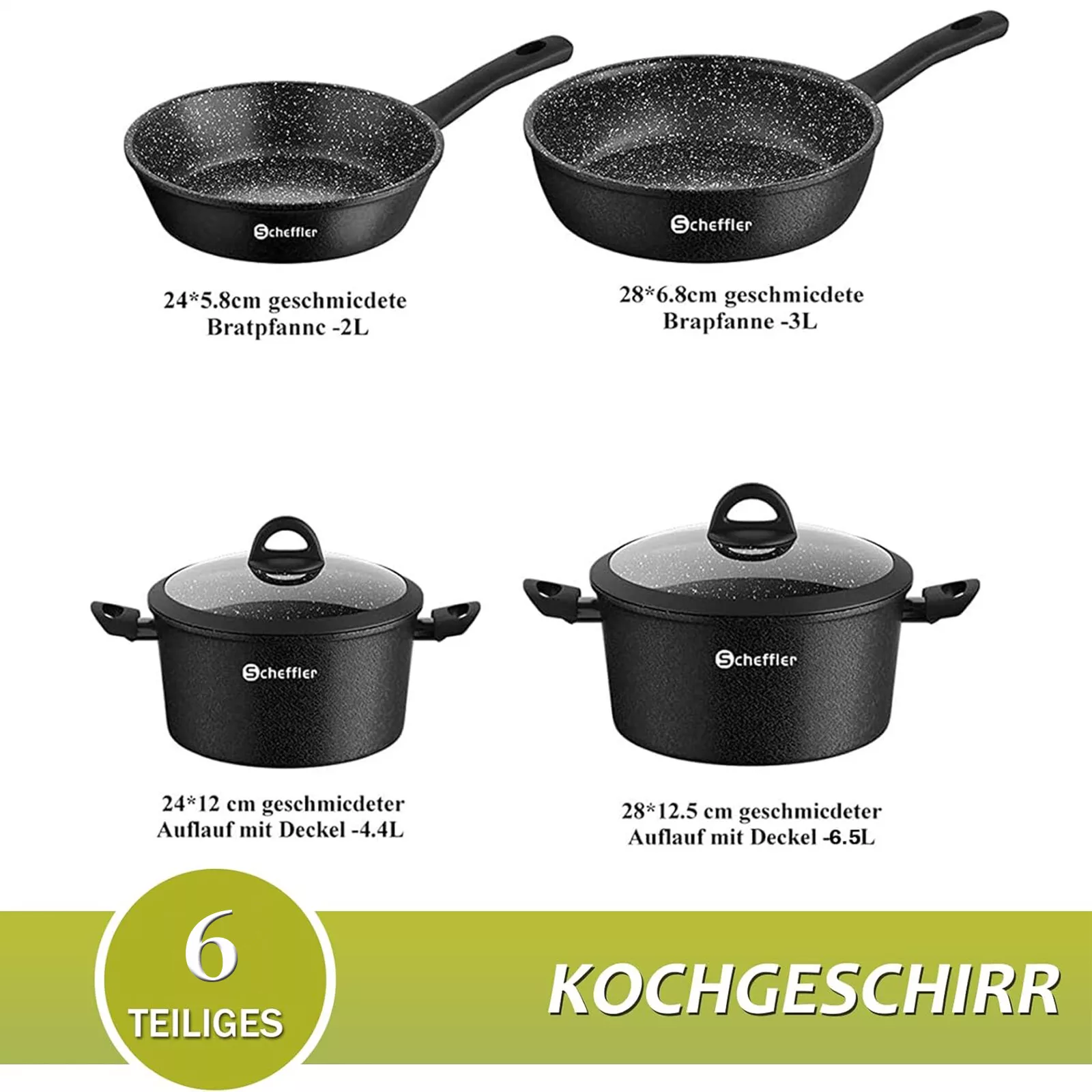 6-tlg Scheffler Topfset Pfannenset Antihaftbeschichtung Induktions Töpfe Set - Image 2