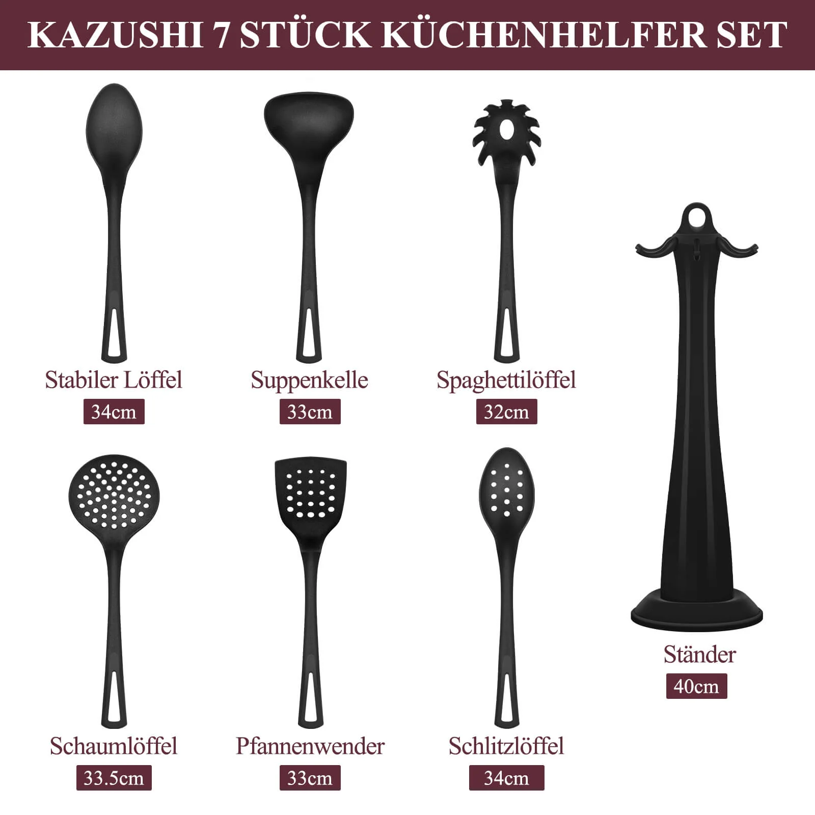 7-teiliges Küchenhelfer Set Hitzebeständige & BPA-freie Kochutensilien mit Ständer für jede Küche - Image 4