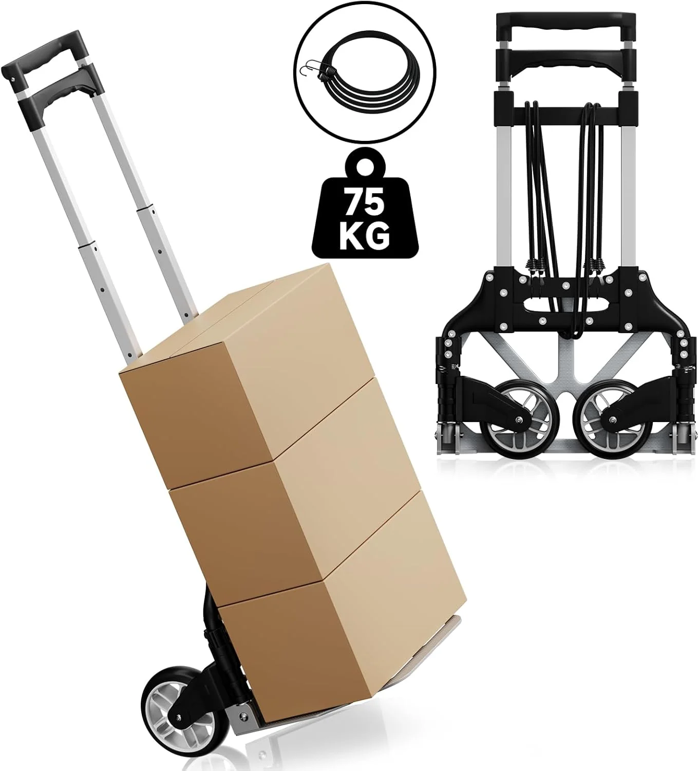 75 kg Transportkarre Höhenverstellbarer Griff, 2 Expanderseil Sackkarre klappbar Homelux Transportkarre Klappbar - Image 5