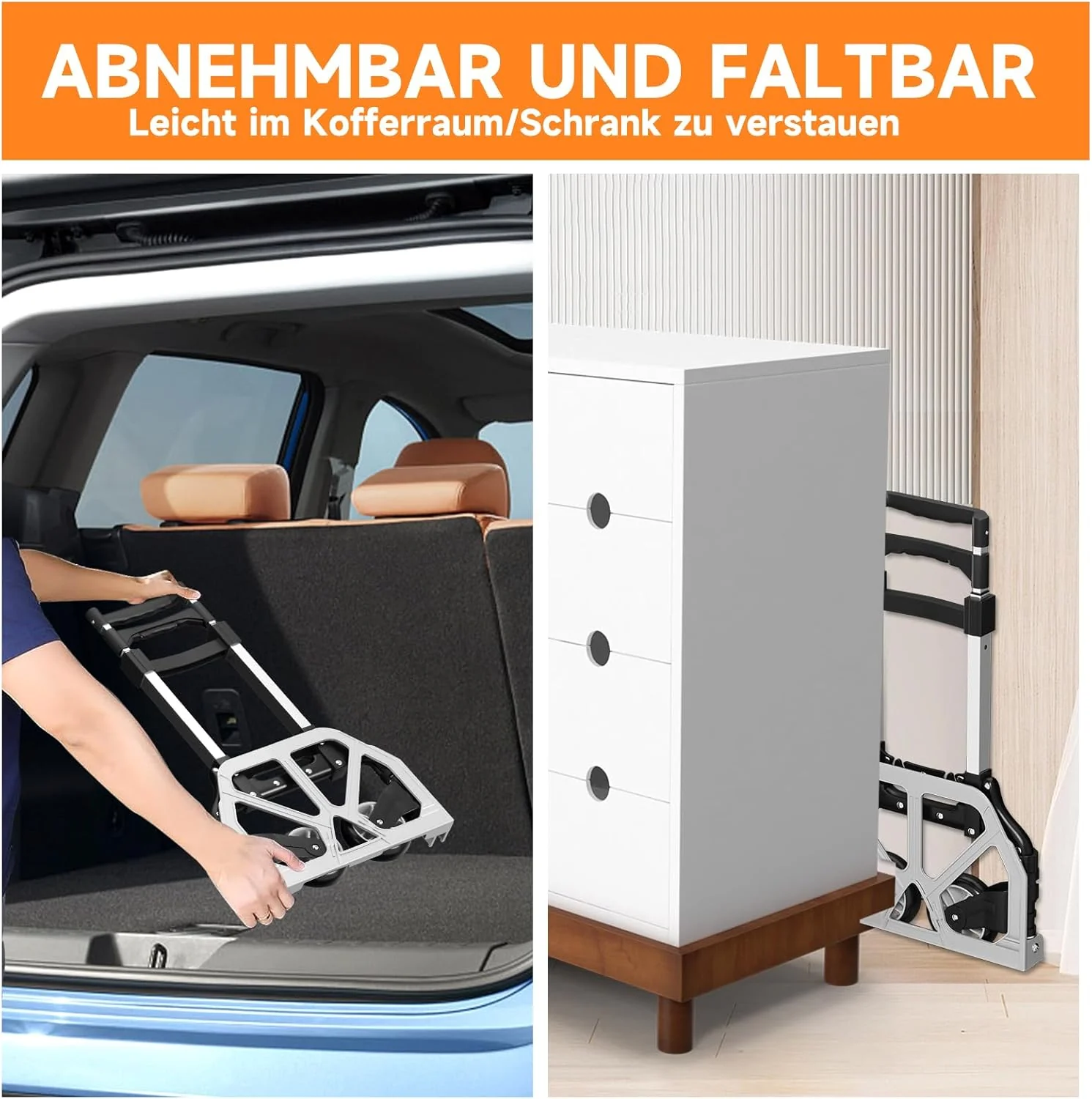 75 kg Transportkarre Höhenverstellbarer Griff, 2 Expanderseil Sackkarre klappbar Homelux Transportkarre Klappbar - Image 6