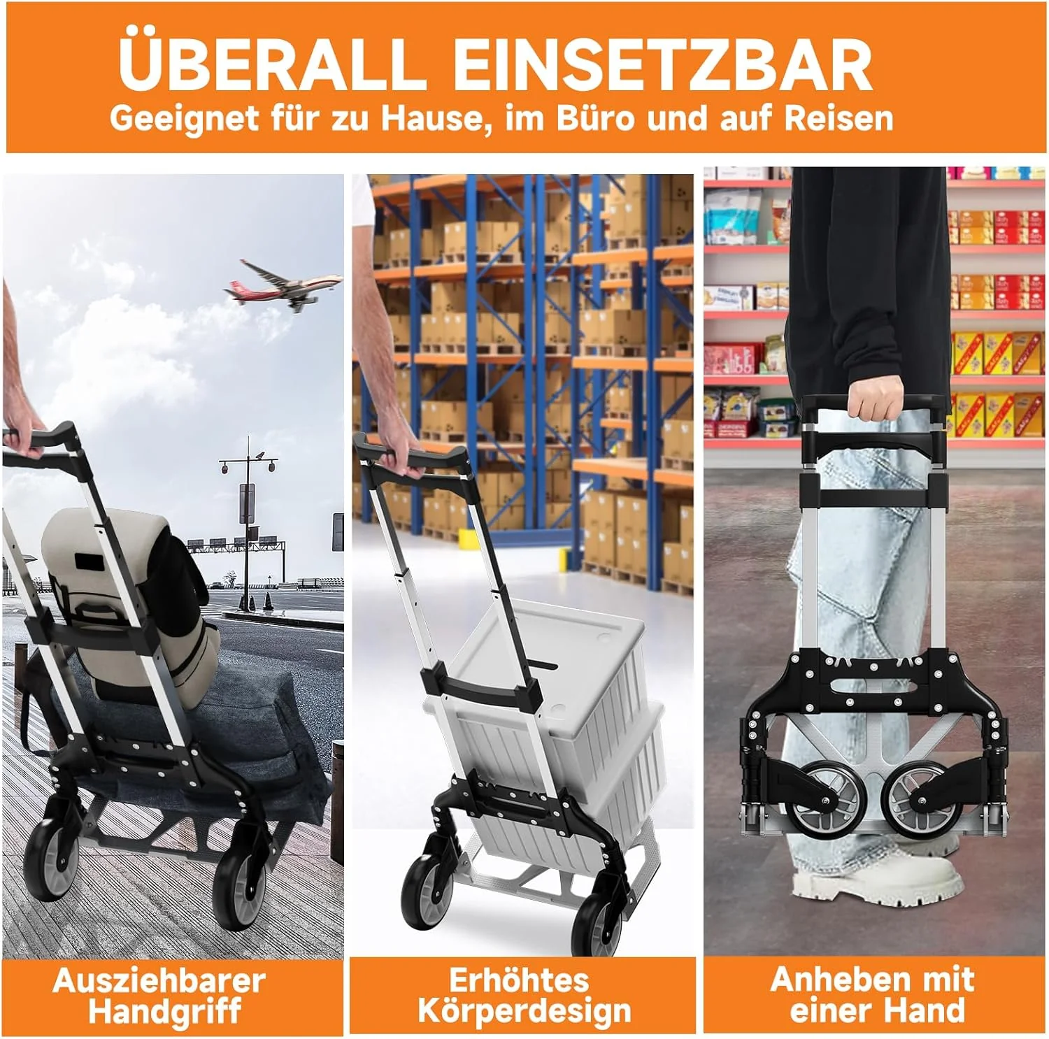 75 kg Transportkarre Höhenverstellbarer Griff, 2 Expanderseil Sackkarre klappbar Homelux Transportkarre Klappbar - Image 7
