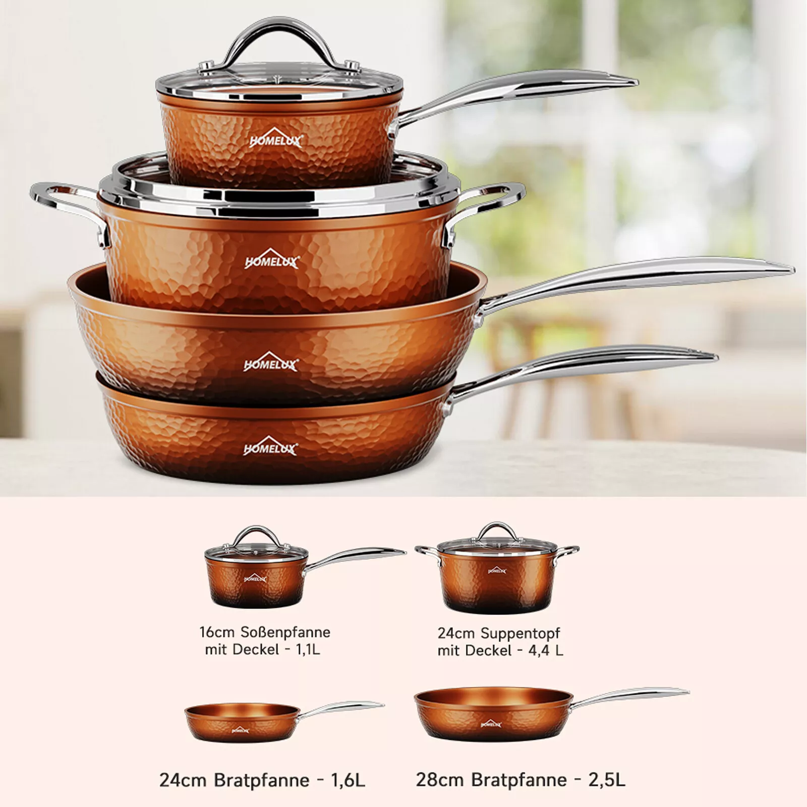 8-teilig Kochtopf Set Topfset Induktion mit Glasdeckel Aluguss Töpfe Pfannen Set - Image 2
