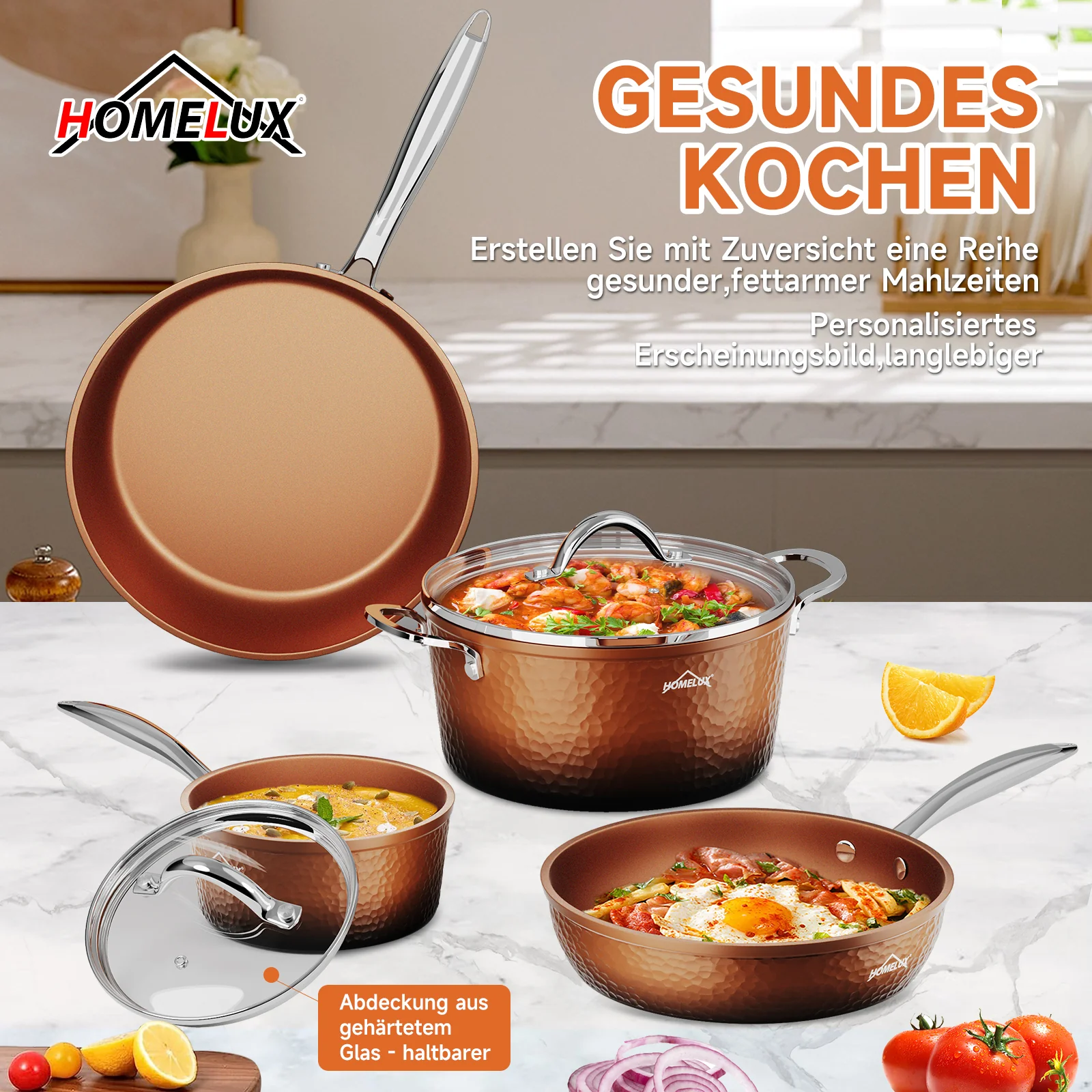 8-teilig Kochtopf Set Topfset Induktion mit Glasdeckel Aluguss Töpfe Pfannen Set - Image 3