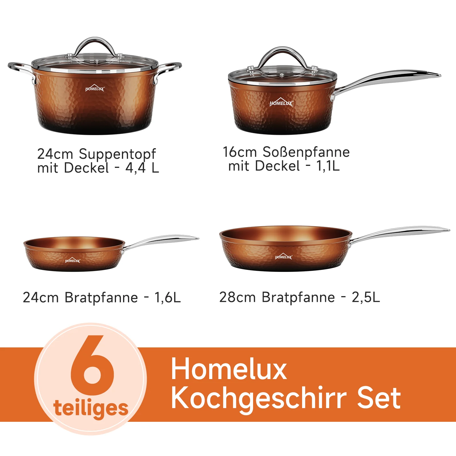 8-teilig Kochtopf Set Topfset Induktion mit Glasdeckel Aluguss Töpfe Pfannen Set - Image 7