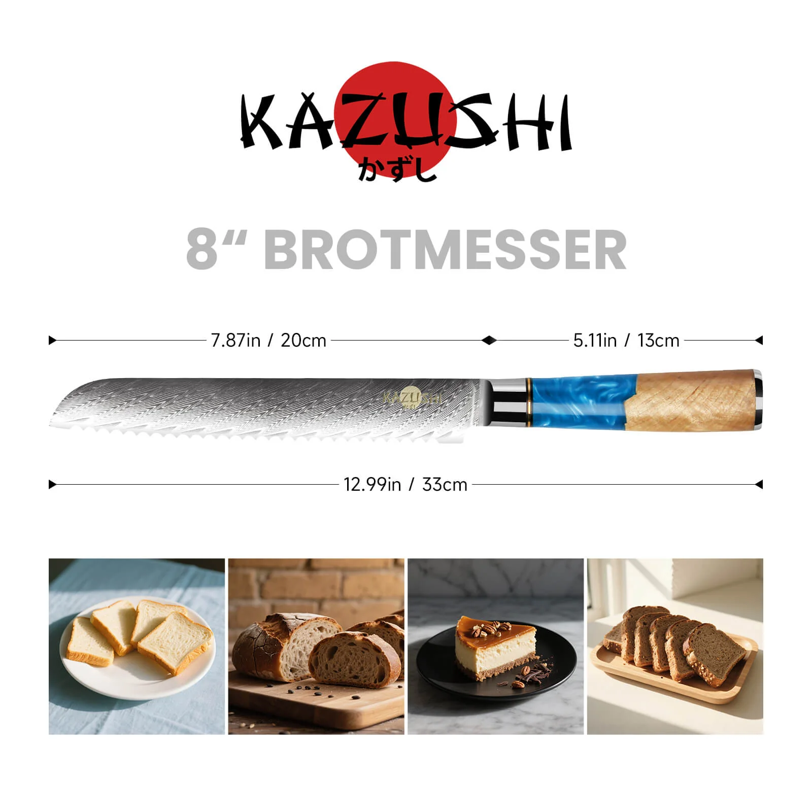 8-Zoll-Brotmesser aus Edelstahl Scharfes Wellenschliffmesser mit ergonomischem Griff, ideal für Brot, Kuchen und weiche Zutaten - Image 3