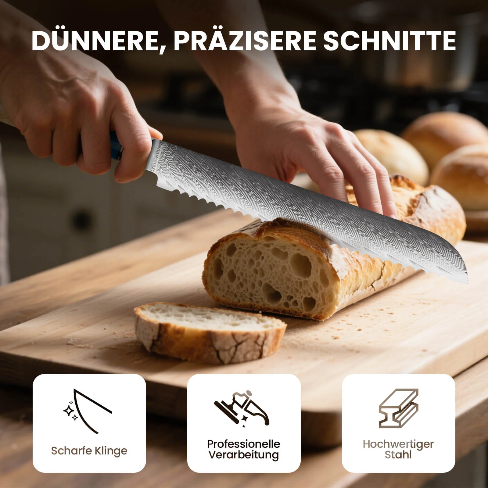 8-Zoll-Brotmesser aus Edelstahl Scharfes Wellenschliffmesser mit ergonomischem Griff, ideal für Brot, Kuchen und weiche Zutaten - Image 4