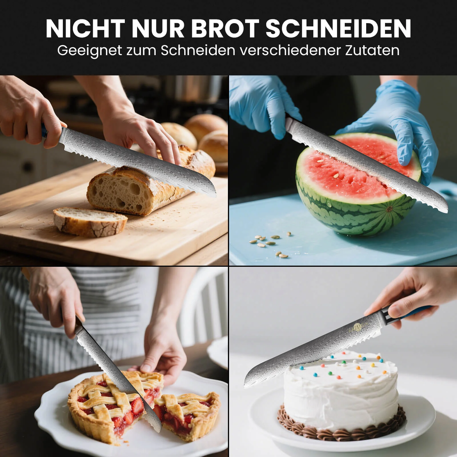 8-Zoll-Brotmesser aus Edelstahl Scharfes Wellenschliffmesser mit ergonomischem Griff, ideal für Brot, Kuchen und weiche Zutaten - Image 5
