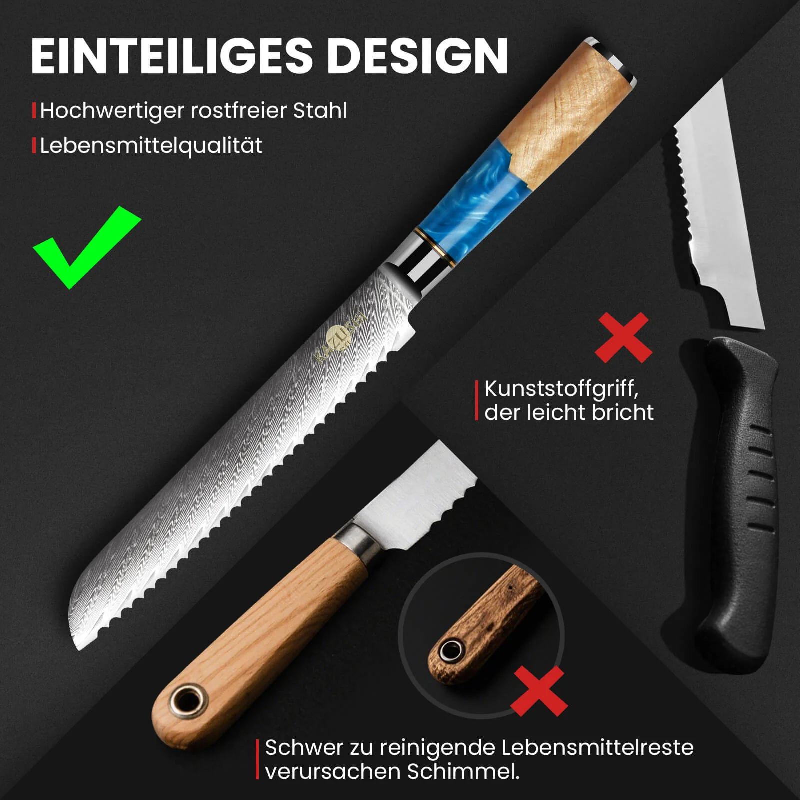 8-Zoll-Brotmesser aus Edelstahl Scharfes Wellenschliffmesser mit ergonomischem Griff, ideal für Brot, Kuchen und weiche Zutaten - Image 7