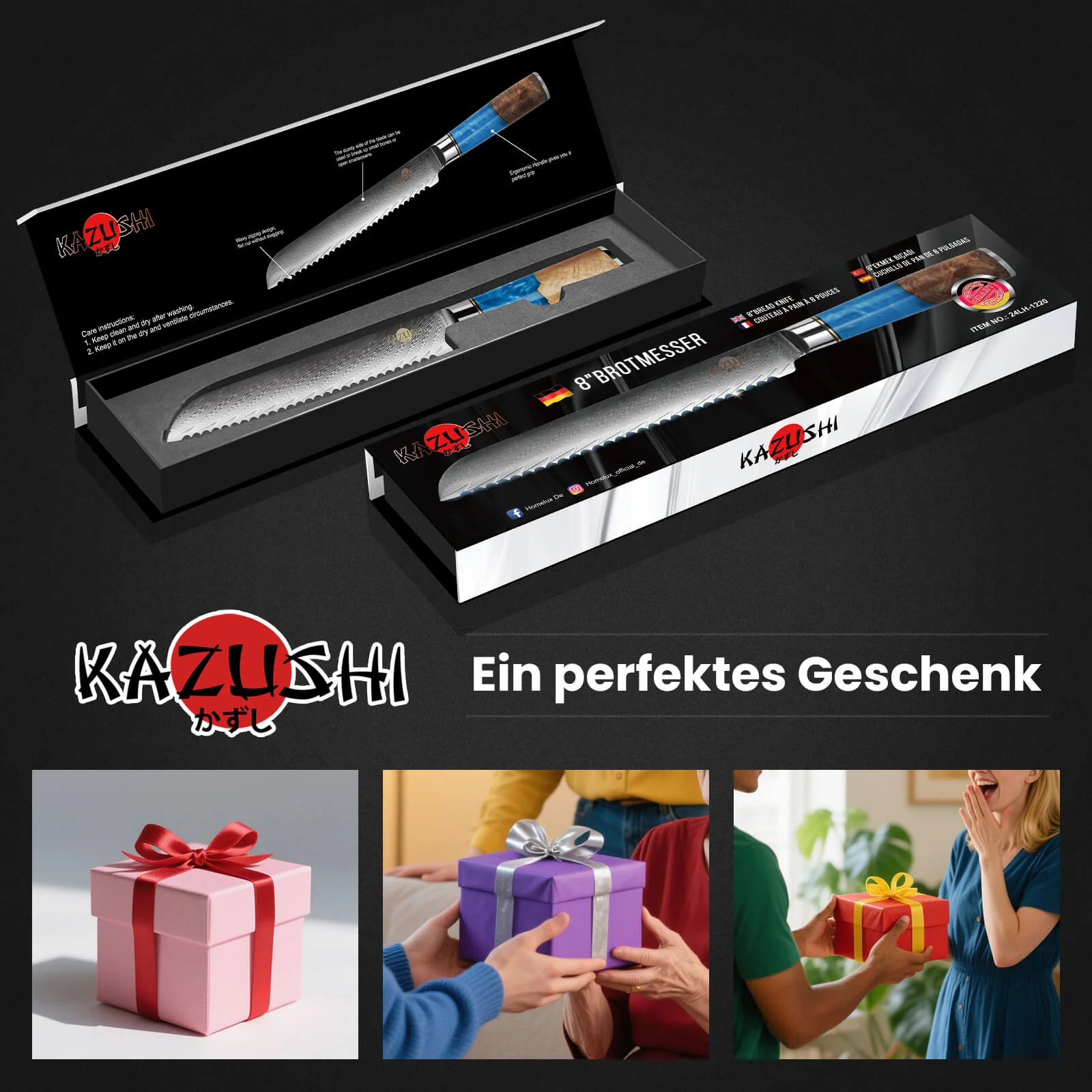 8-Zoll-Brotmesser aus Edelstahl Scharfes Wellenschliffmesser mit ergonomischem Griff, ideal für Brot, Kuchen und weiche Zutaten - Image 8