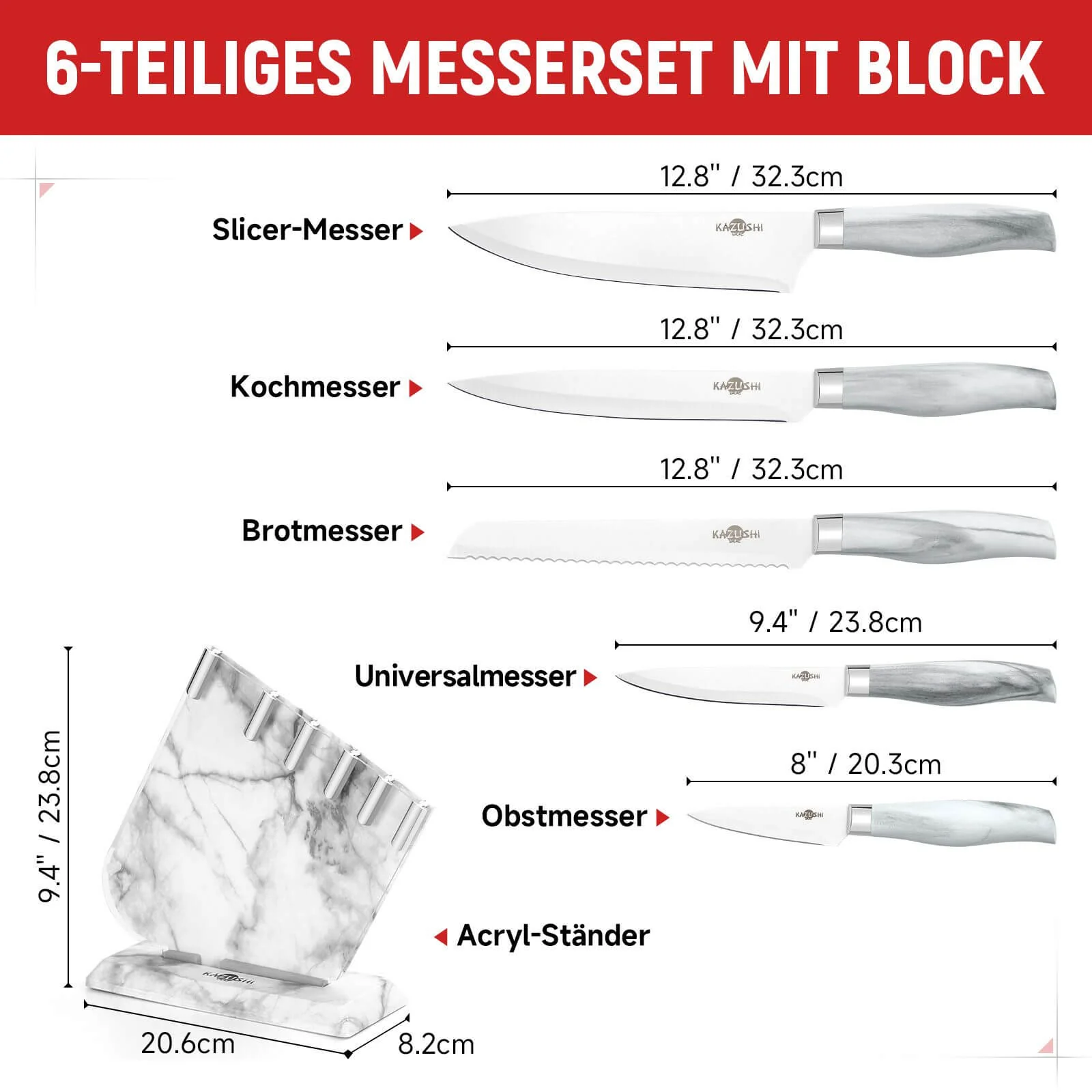 9 / 8 / 7 / 6 teilig Messer-Set Messerblock Messerset Küchenmesser Set Profi Kochmesser - Image 11