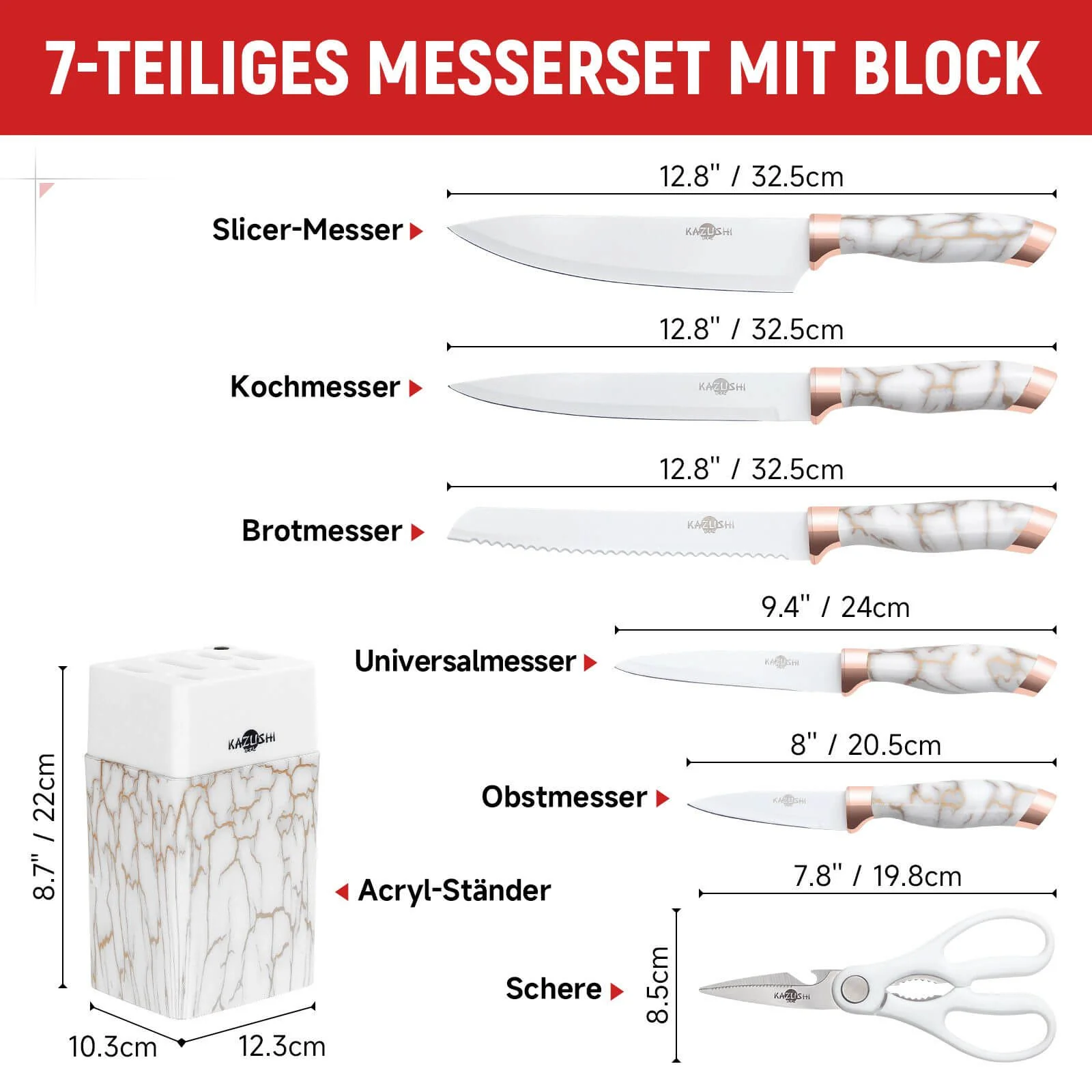 9 / 8 / 7 / 6 teilig Messer-Set Messerblock Messerset Küchenmesser Set Profi Kochmesser - Image 14