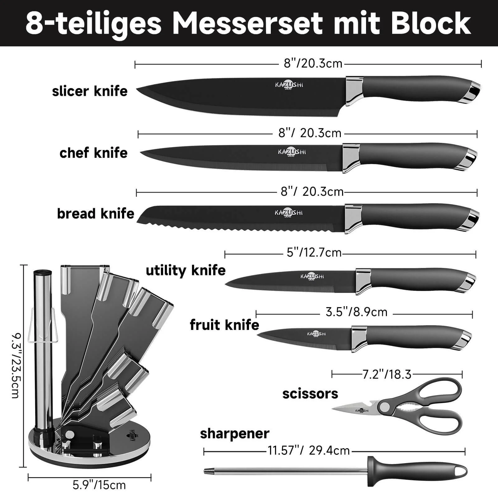 9 / 8 / 7 / 6 teilig Messer-Set Messerblock Messerset Küchenmesser Set Profi Kochmesser - Image 17