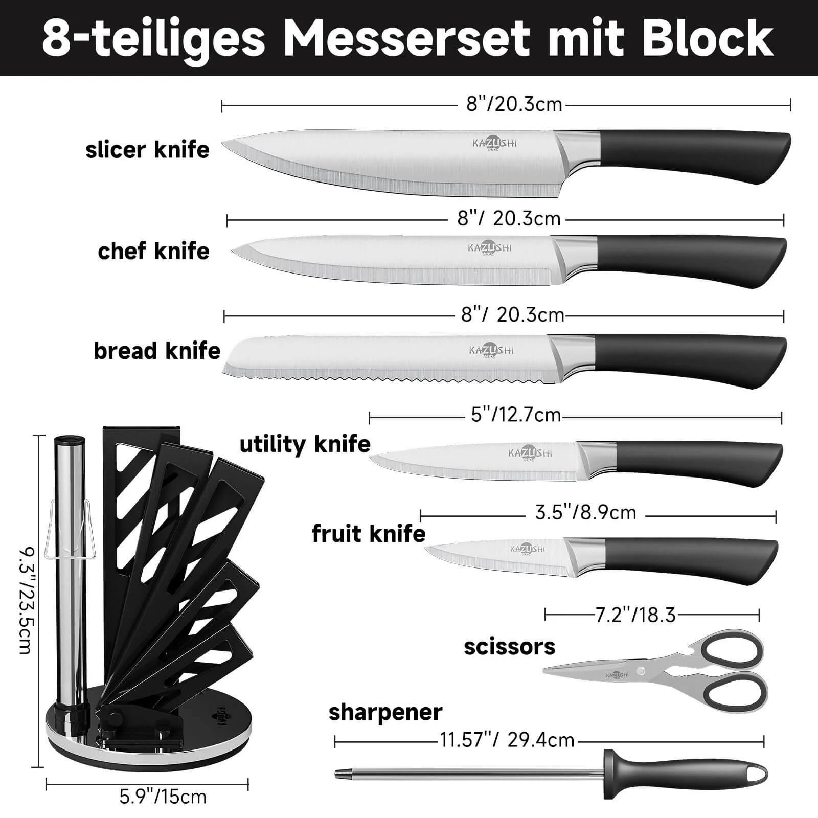 9 / 8 / 7 / 6 teilig Messer-Set Messerblock Messerset Küchenmesser Set Profi Kochmesser - Image 20