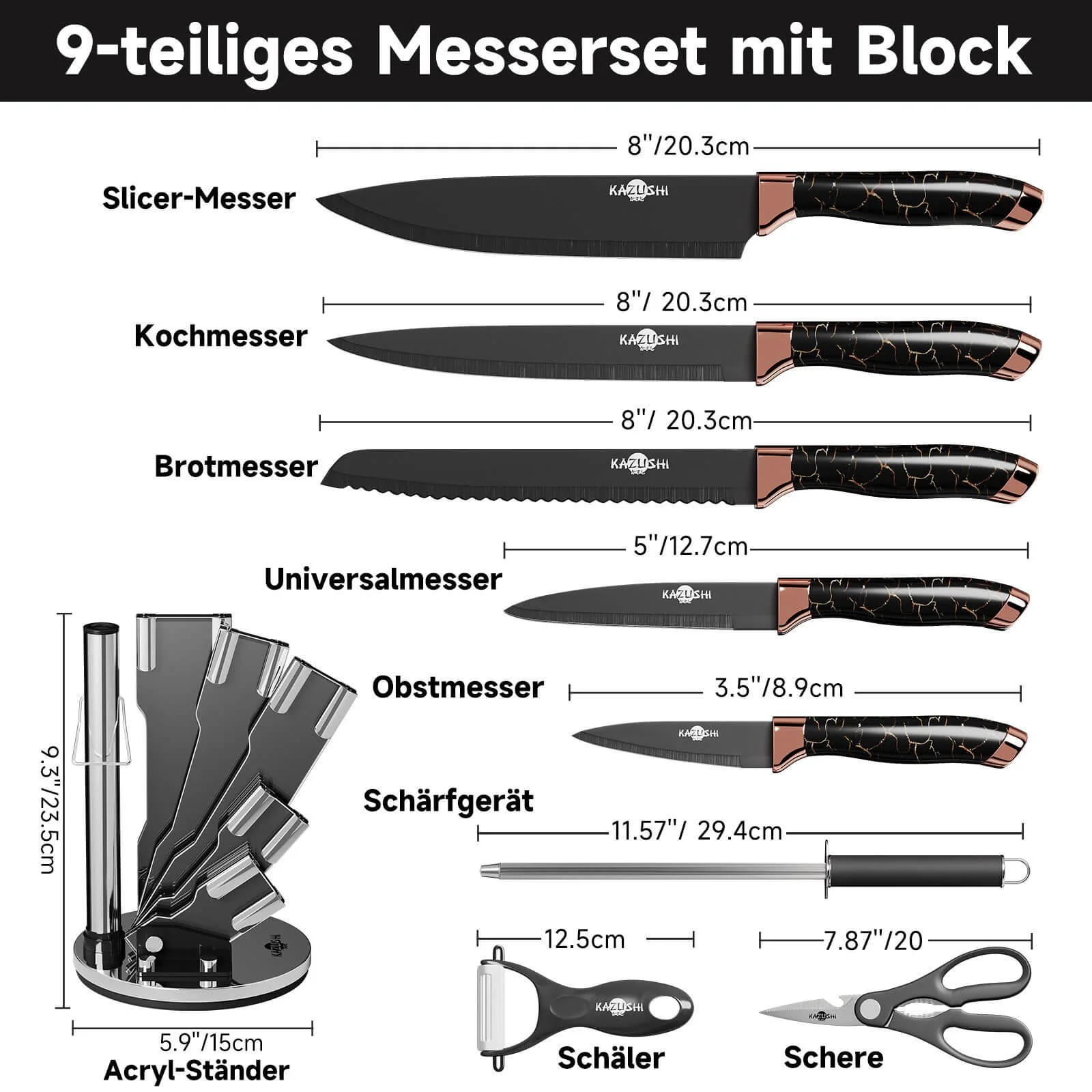 9 / 8 / 7 / 6 teilig Messer-Set Messerblock Messerset Küchenmesser Set Profi Kochmesser - Image 23