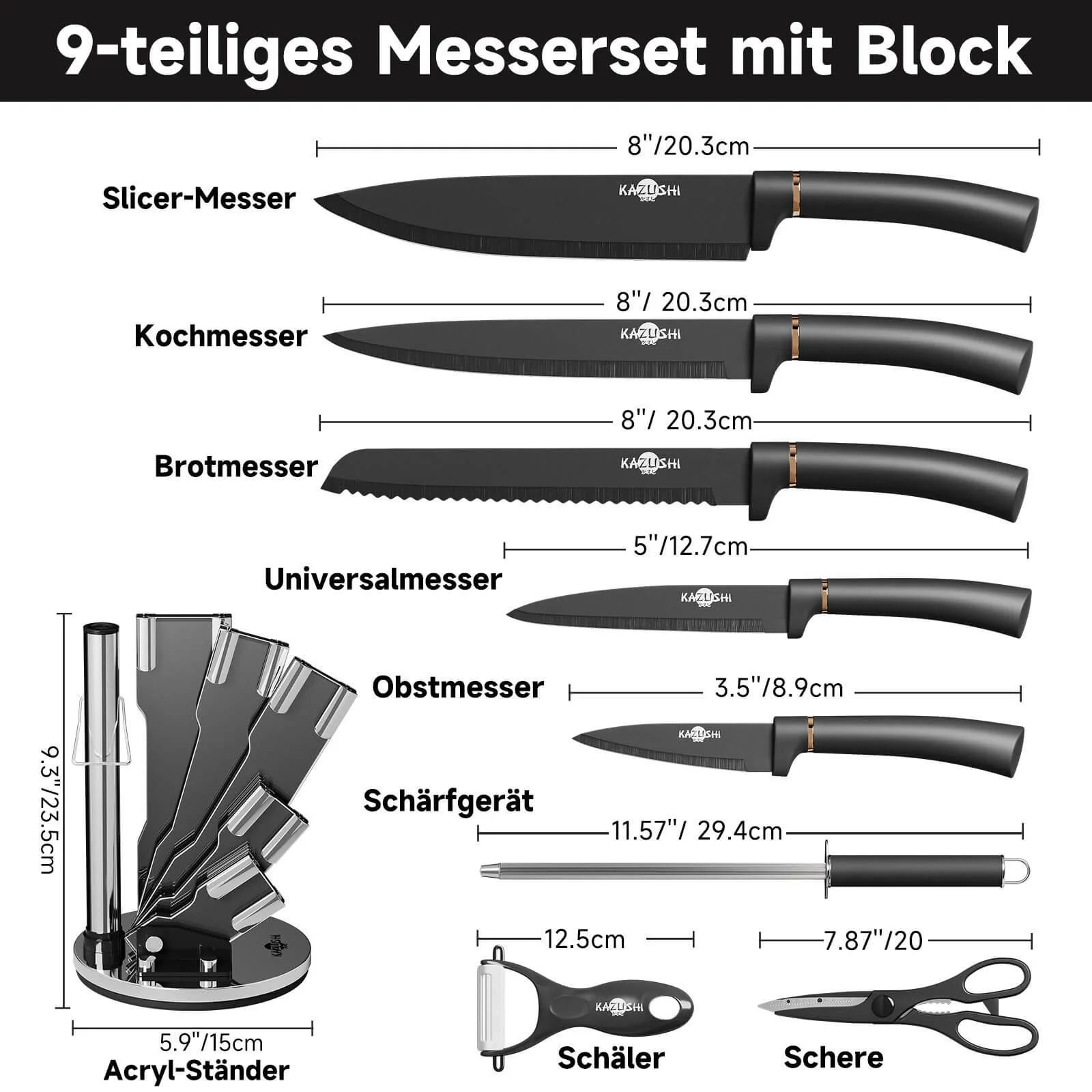 9 / 8 / 7 / 6 teilig Messer-Set Messerblock Messerset Küchenmesser Set Profi Kochmesser - Image 26
