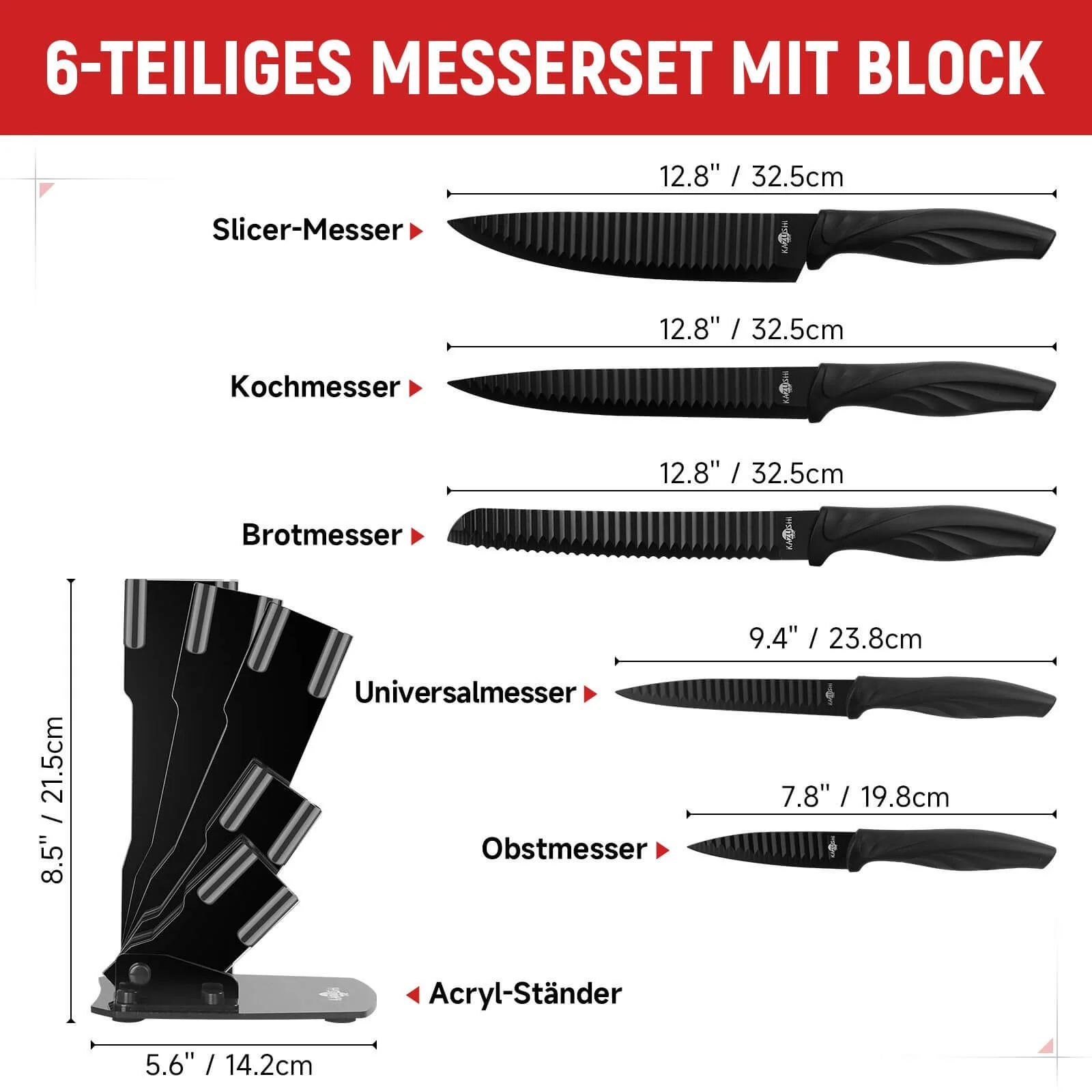 9 / 8 / 7 / 6 teilig Messer-Set Messerblock Messerset Küchenmesser Set Profi Kochmesser - Image 8