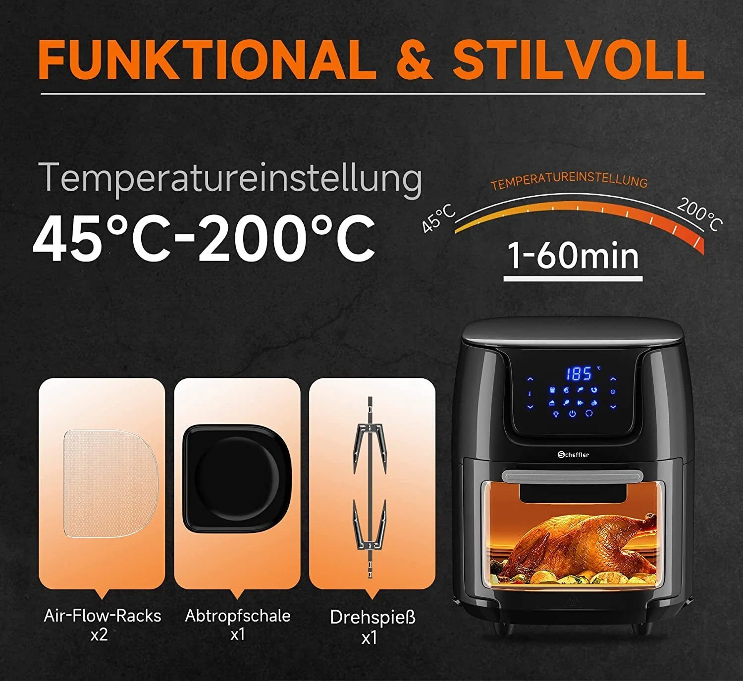 Airfryer XXL Heißluftfritteuse 12L Heissluft Fritteuse Minibackofen 1800W - Image 4