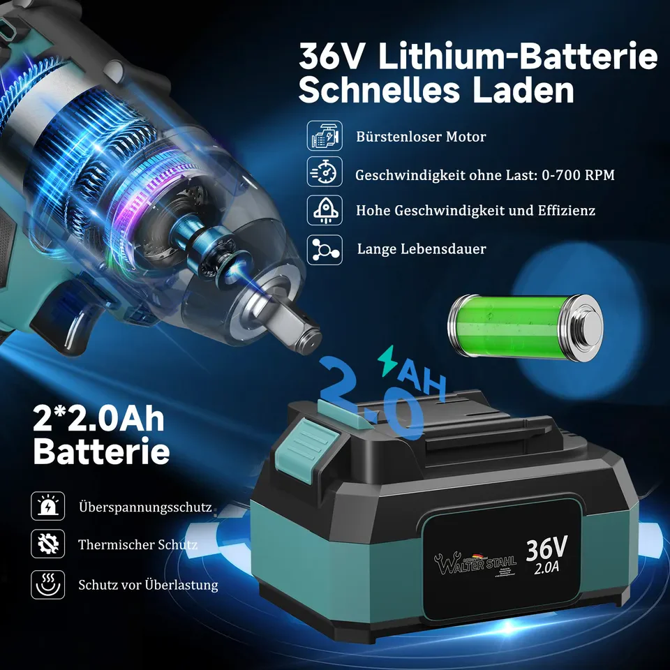 Akku Schlagschrauber 36V Akku Drehschlagschrauber mit 2 x 2.0 Ah Akku, Ladegerät - Image 6