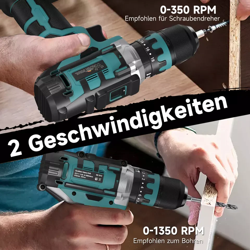 Akkuschrauber 21V mit 2 Akkus 1.5Ah,2 Gang,18+1 Drehmomentstufen,LED Licht Akku schraubendreher Mit Schnellladegerä, Akkuschrauber Set mit Bohrer - Image 3