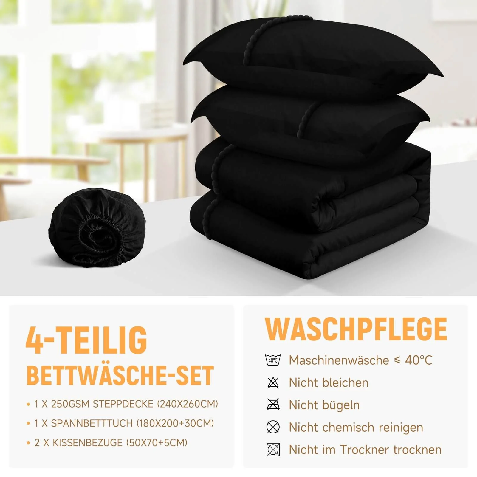 Bettwäsche Set 180x200 cm, 4-teilig, inklusive Steppdecke 240x260 cm und 2 Kissenbezügen 50x70 cm - Image 21