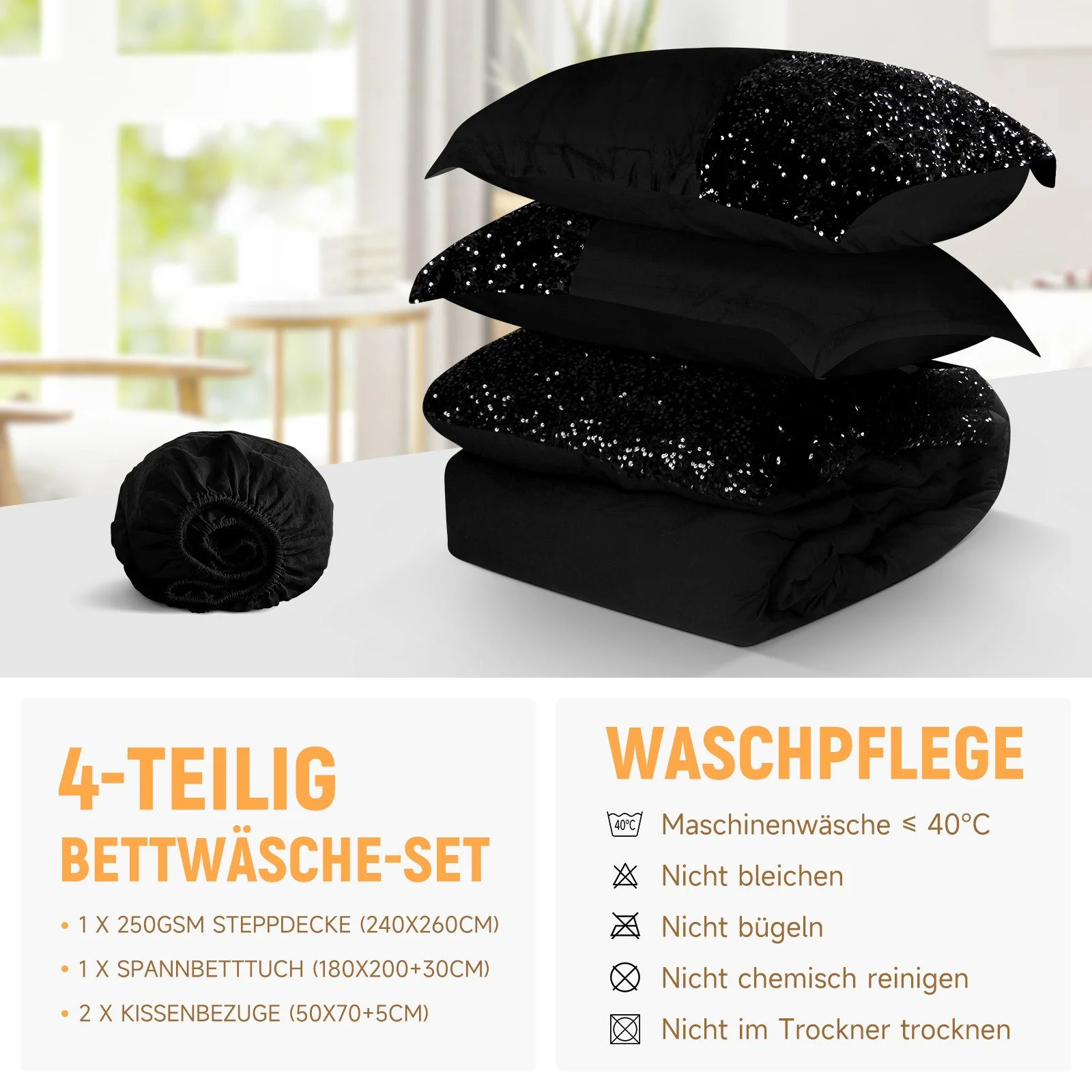 Bettwäsche Set 180x200 cm, 4-teilig, inklusive Steppdecke 240x260 cm und 2 Kissenbezügen 50x70 cm - Image 28