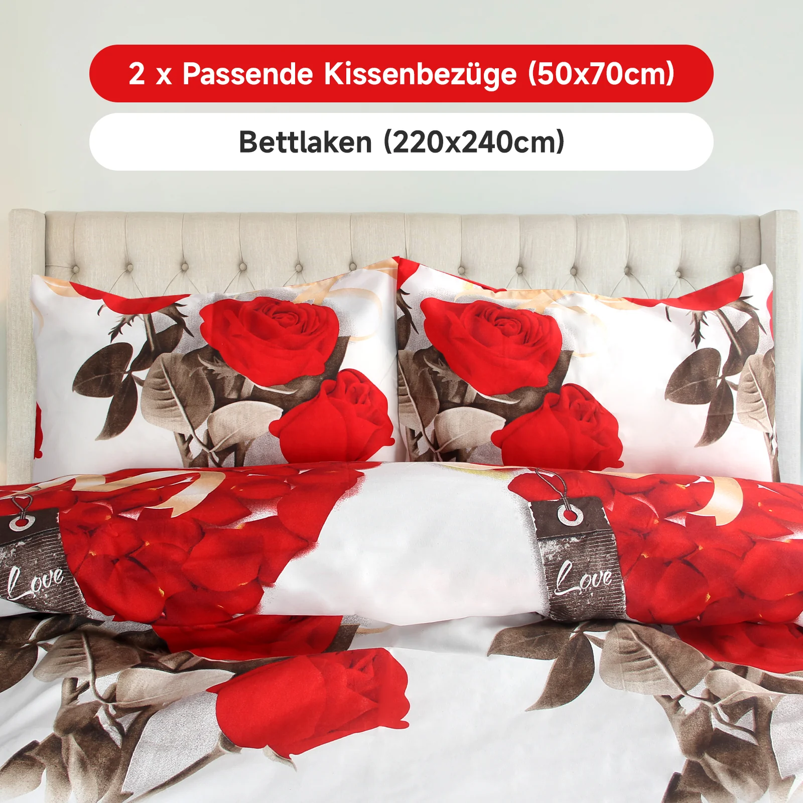 Bettwäsche-Sets 220x240 4-teilig Bettbezüge 200x220 1-Set Kissenbezüge 50x70 2-Stück mit Blumenmustern - Image 5