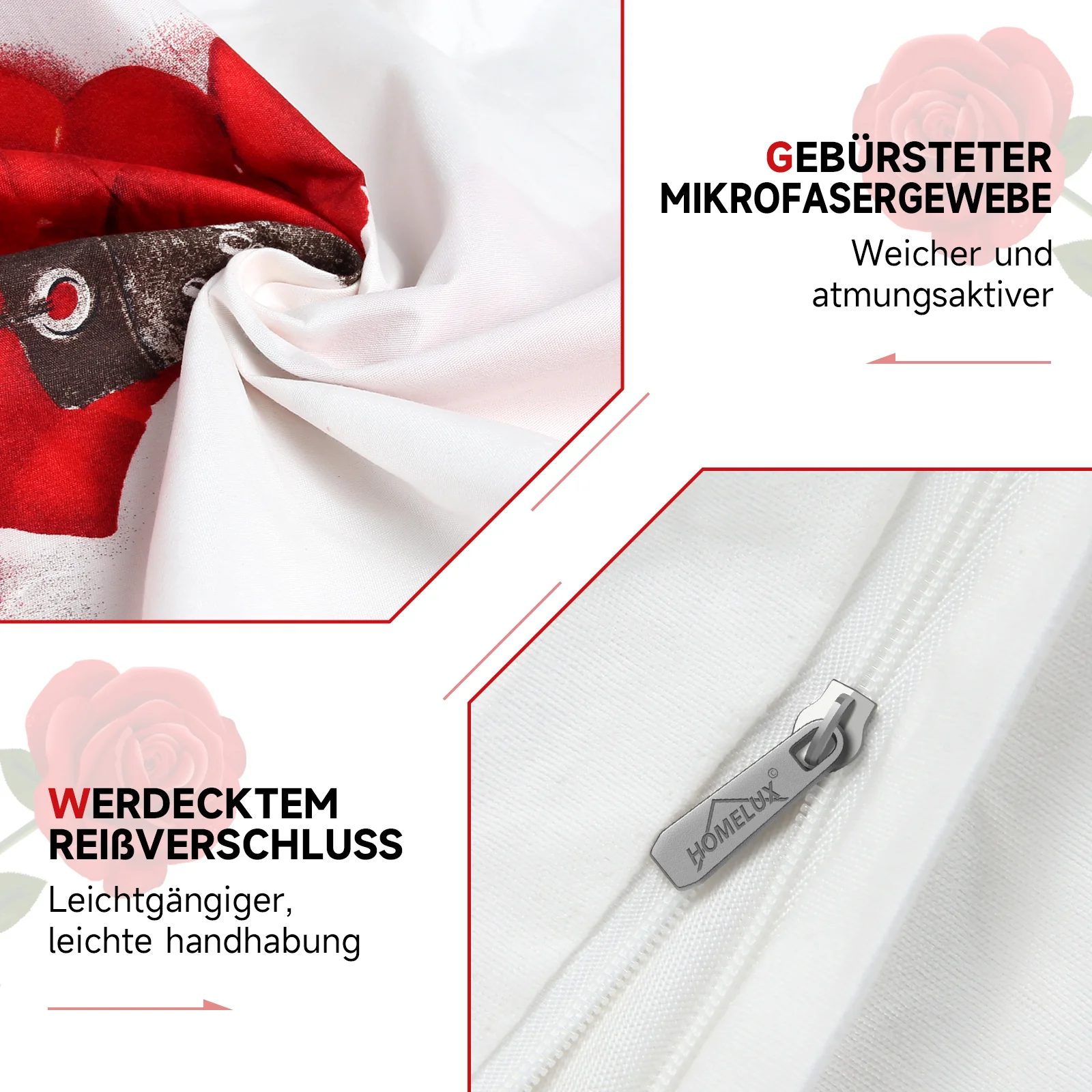 Bettwäsche-Sets 220x240 4-teilig Bettbezüge 200x220 1-Set Kissenbezüge 50x70 2-Stück mit Blumenmustern - Image 6