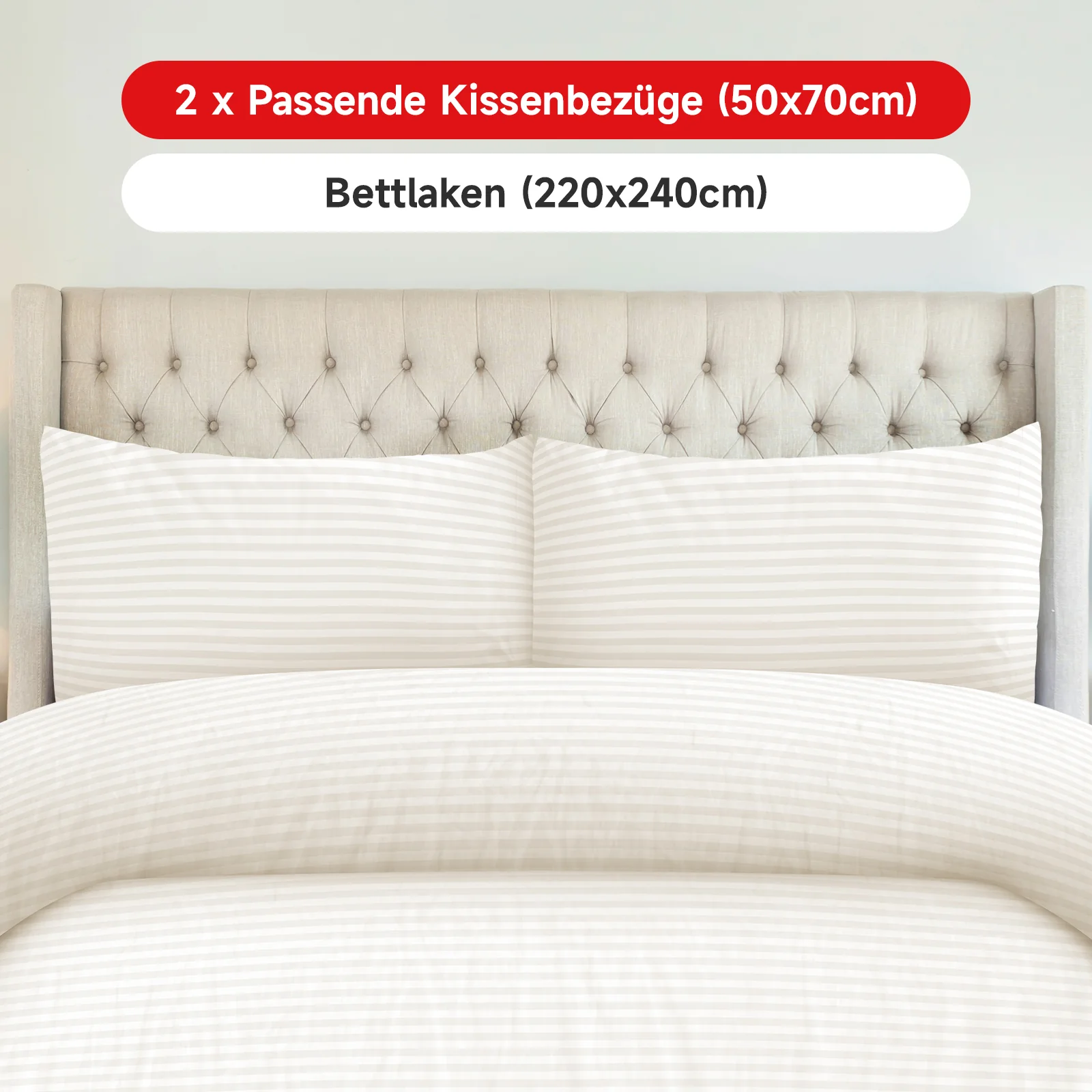 Bettwäsche Sets 220x240 4pcs Bettbezüge 200 x 220 1er Set 50x70 2er Kissenbezüge Beige - Image 6