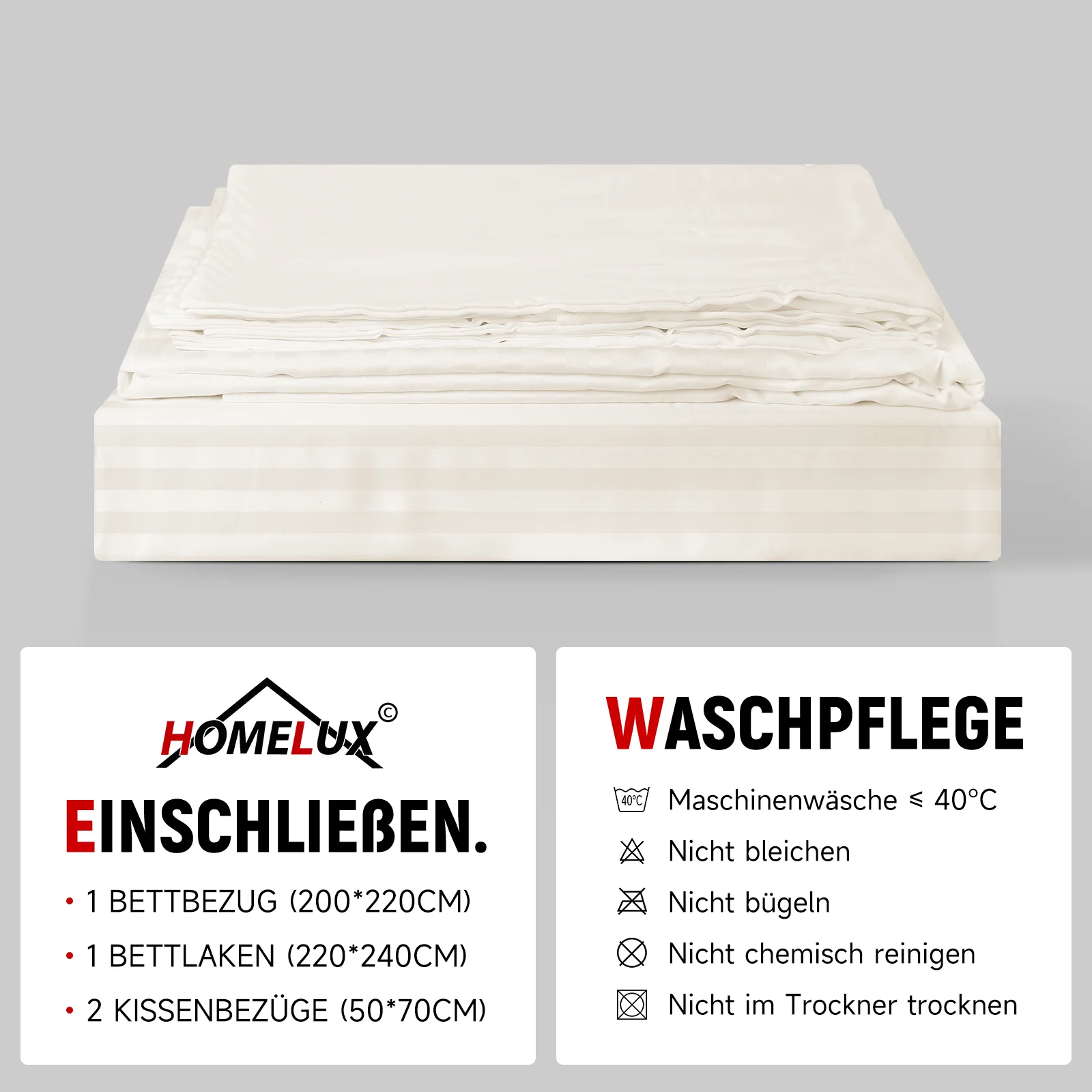 Bettwäsche Sets 220x240 4pcs Bettbezüge 200 x 220 1er Set 50x70 2er Kissenbezüge Beige - Image 8