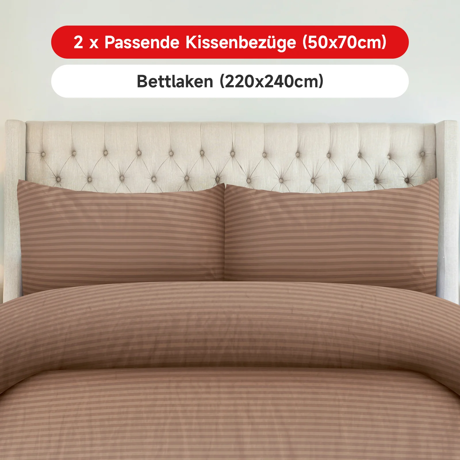 Bettwäsche Sets 220x240 4pcs Bettbezüge 200 x 220 1er Set 50x70 2er Kissenbezüge Braun - Image 6