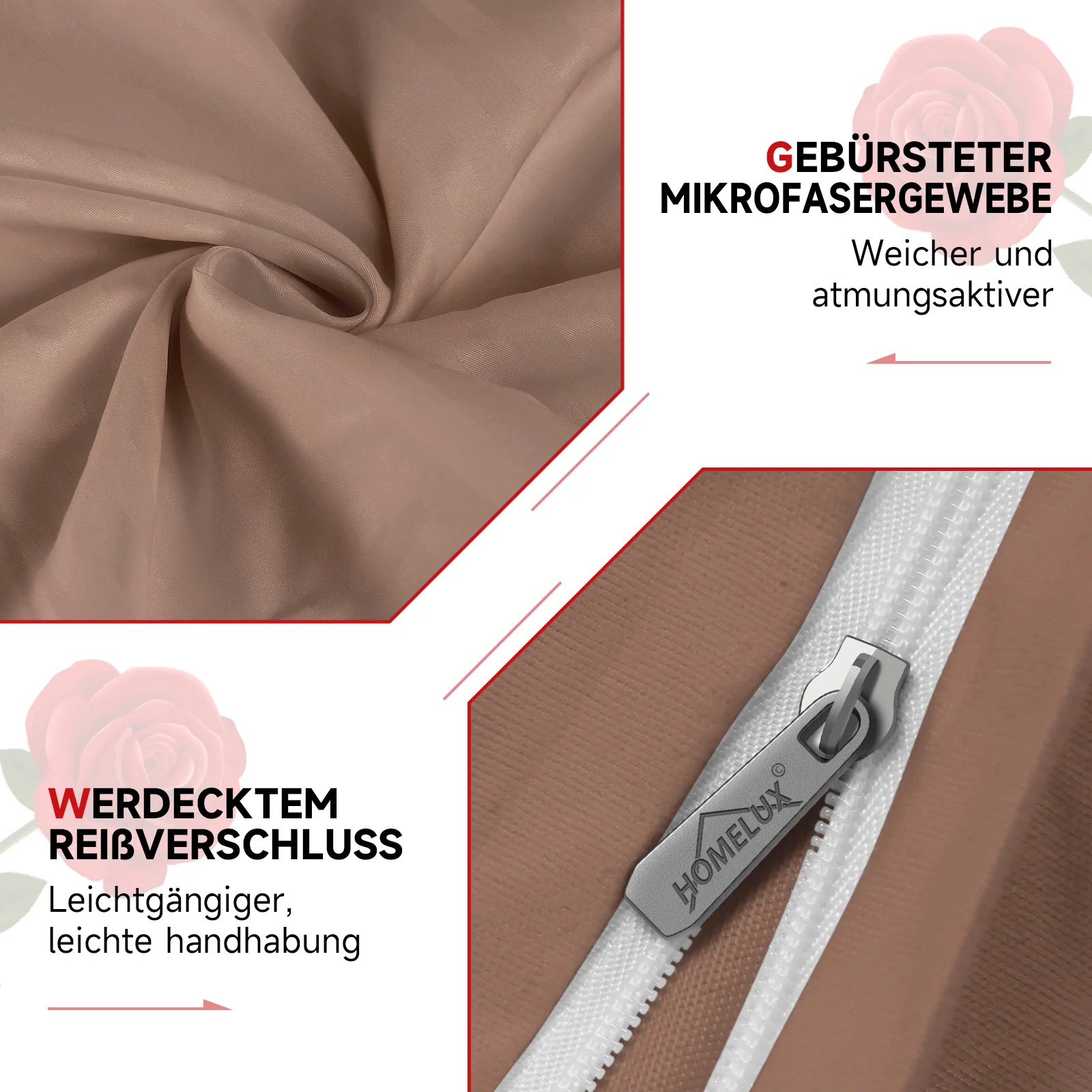 Bettwäsche Sets 220x240 4pcs Bettbezüge 200 x 220 1er Set 50x70 2er Kissenbezüge Braun - Image 7