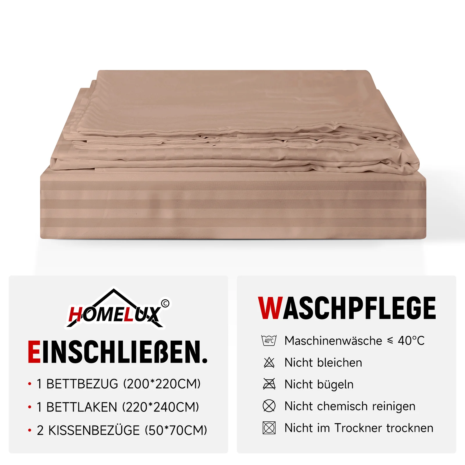 Bettwäsche Sets 220x240 4pcs Bettbezüge 200 x 220 1er Set 50x70 2er Kissenbezüge Braun - Image 8