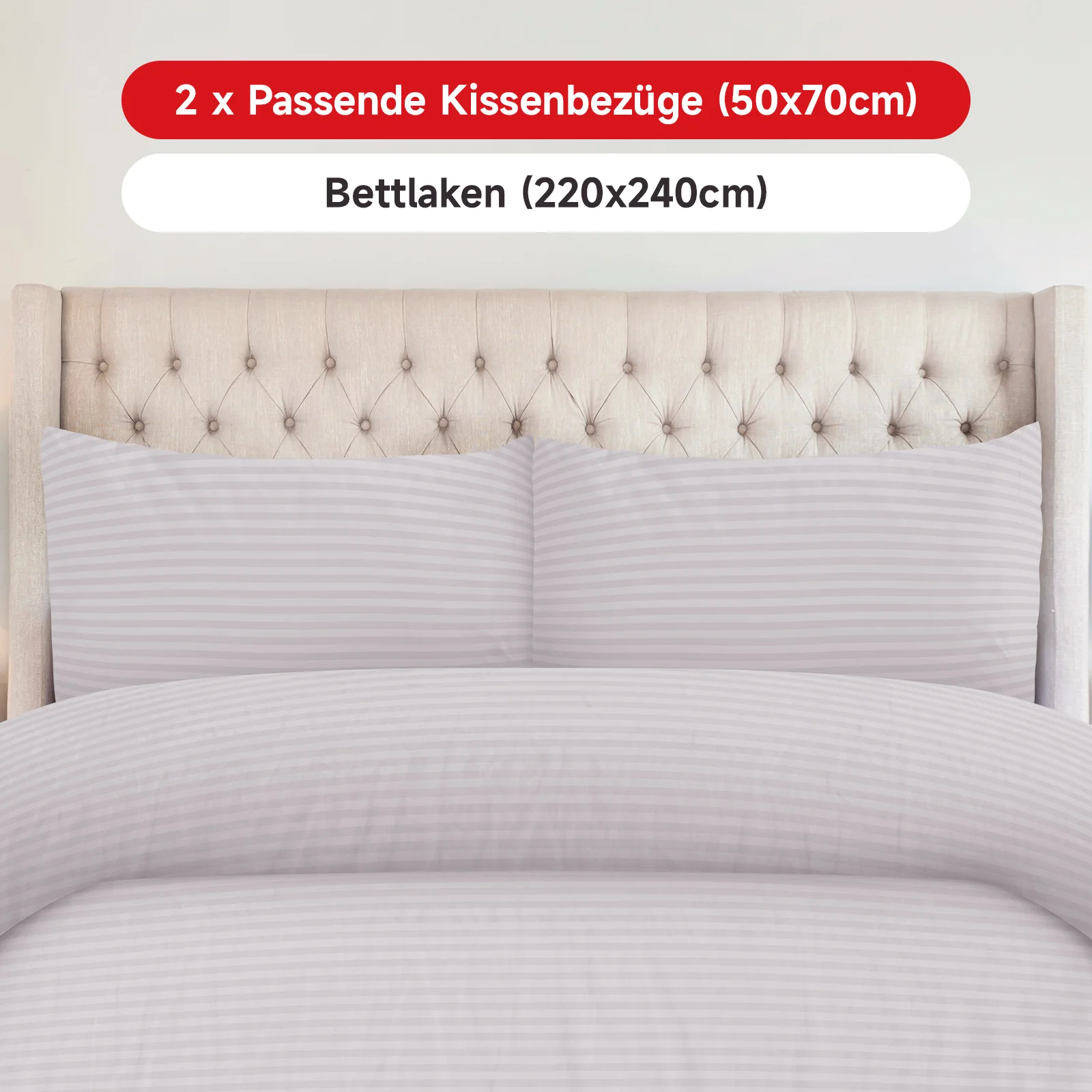 Bettwäsche Sets 220x240 4pcs Bettbezüge 200 x 220 1er Set 50x70 2er Kissenbezüge Hellgrau - Image 6