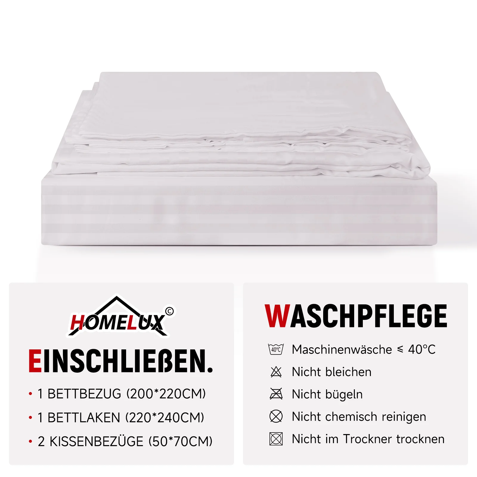 Bettwäsche Sets 220x240 4pcs Bettbezüge 200 x 220 1er Set 50x70 2er Kissenbezüge Hellgrau - Image 8
