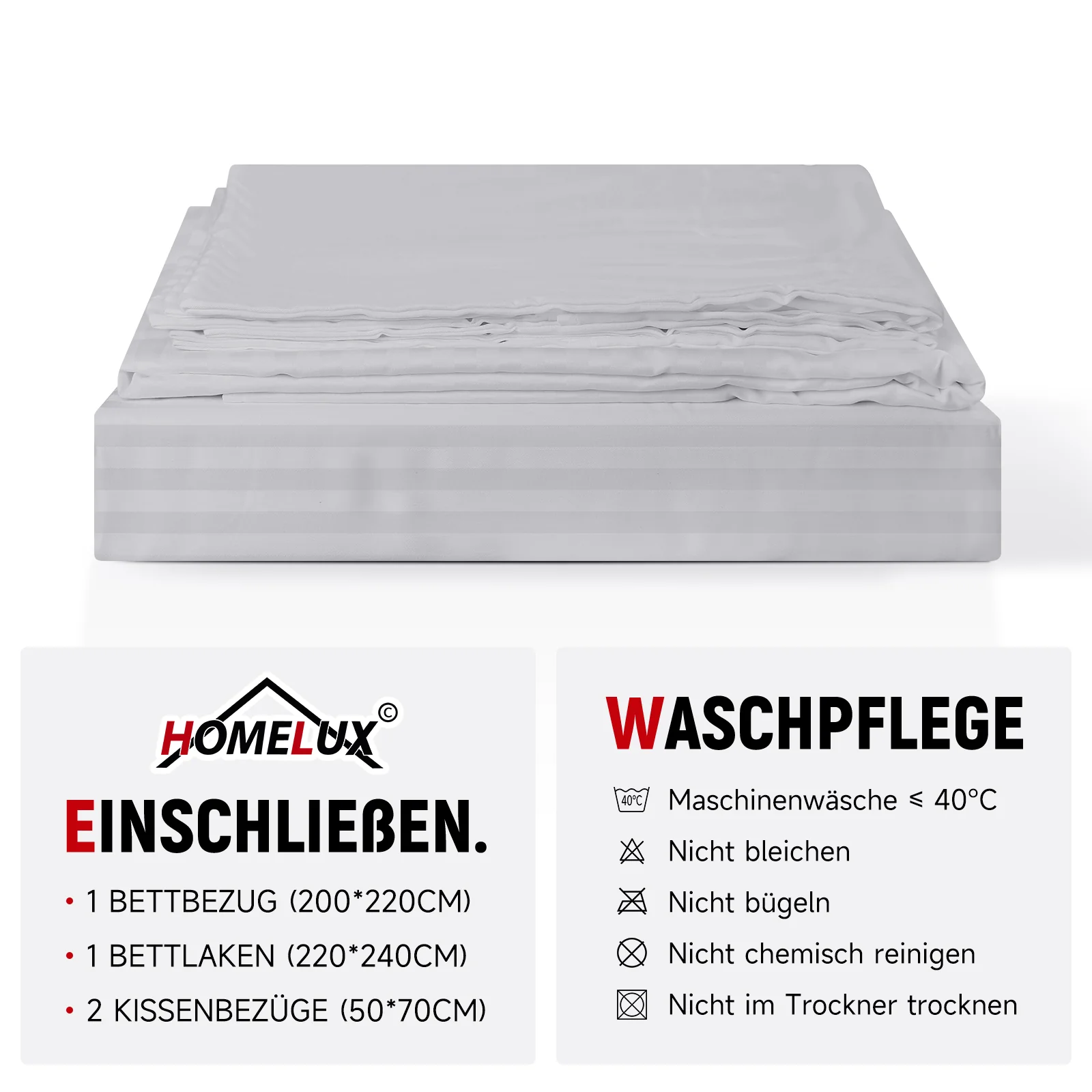 Bettwäsche Sets 220x240 4pcs Bettbezüge 200 x 220 1er Set 50x70 2er Kissenbezüge Hellgrau Blau - Image 10