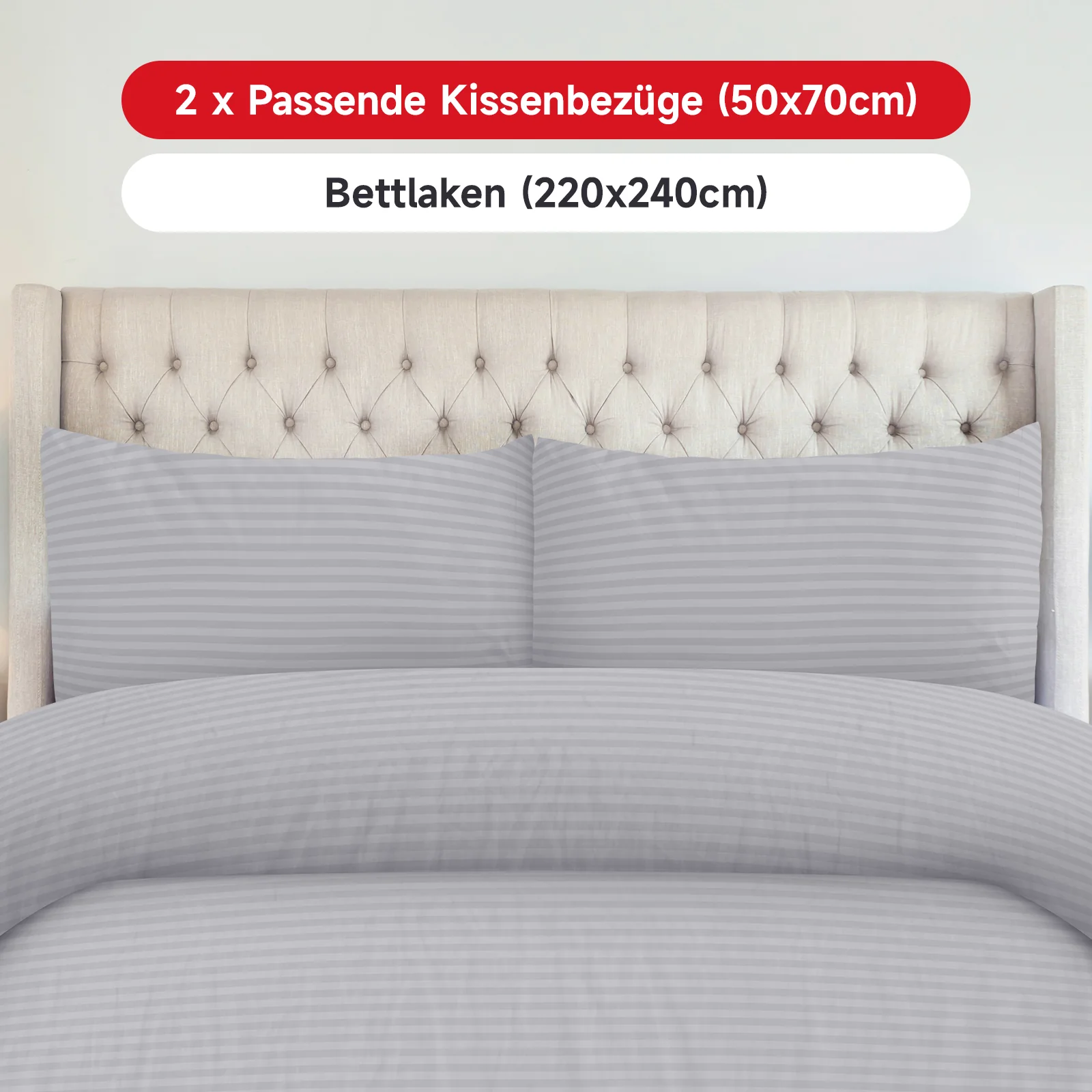 Bettwäsche Sets 220x240 4pcs Bettbezüge 200 x 220 1er Set 50x70 2er Kissenbezüge Hellgrau Blau - Image 6